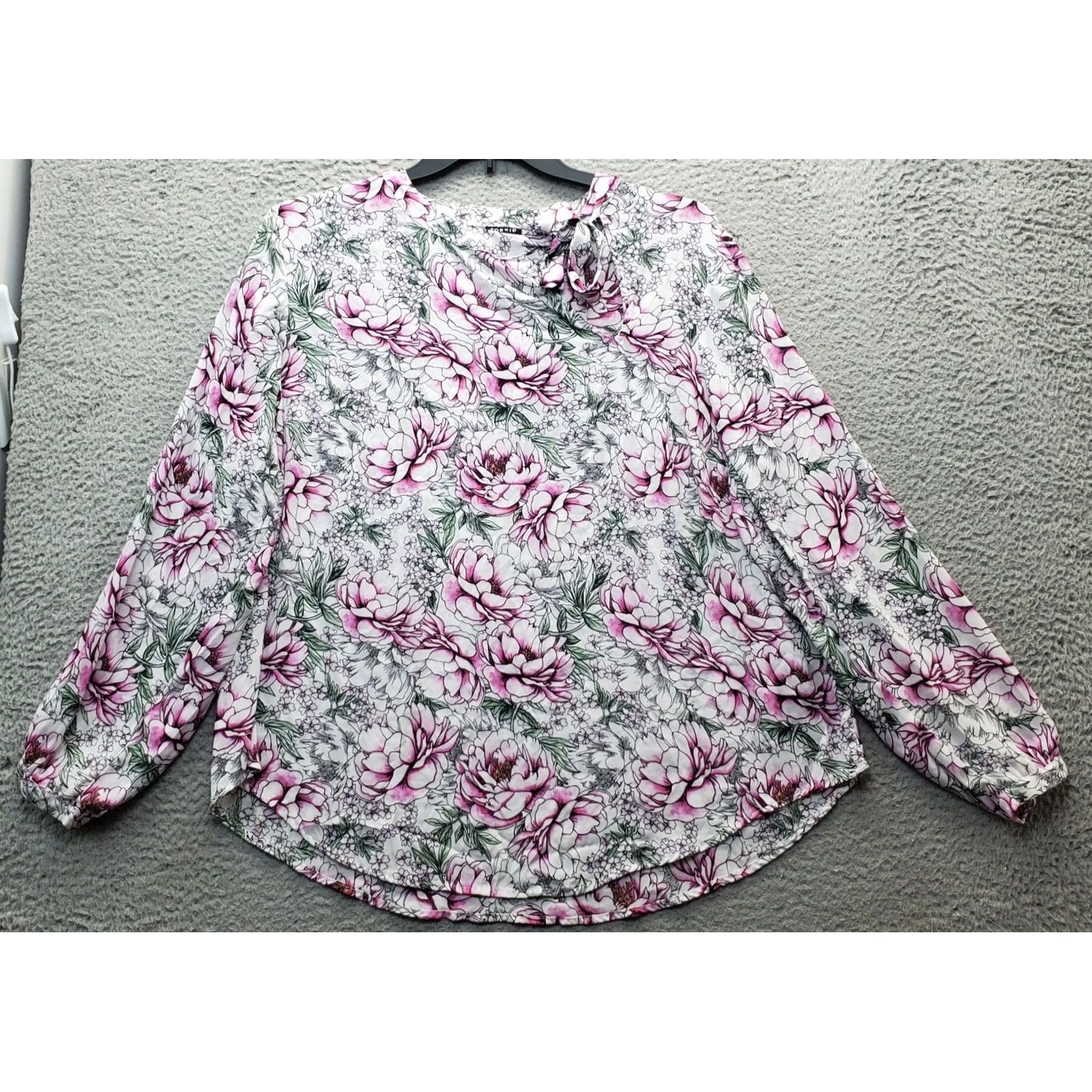 Torrid Torrid Blouse Top Womens 2 Multicolor Floral Long Sleeve Side Tie Neck Pullover Size XS / US 0-2 / IT 36-38 - 2 Thumbnail