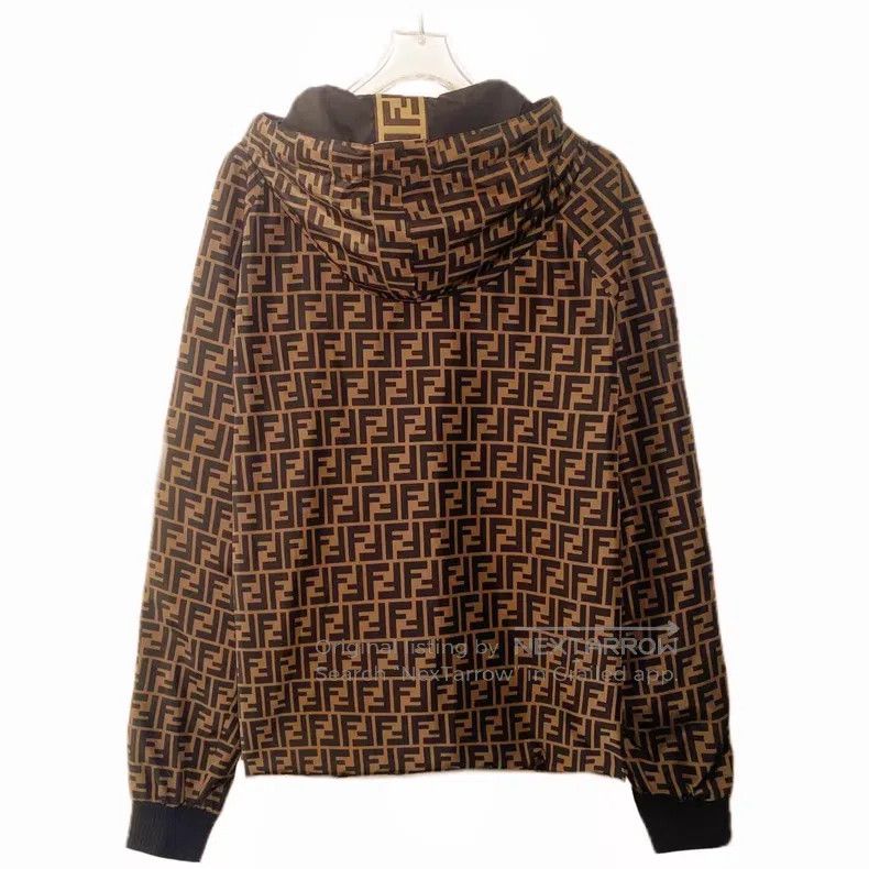 Fendi Fendi Dark Brown Logo Monogram Printed Hooded Zip-Up Long Size US S / EU 44-46 / 1 - 2 Thumbnail