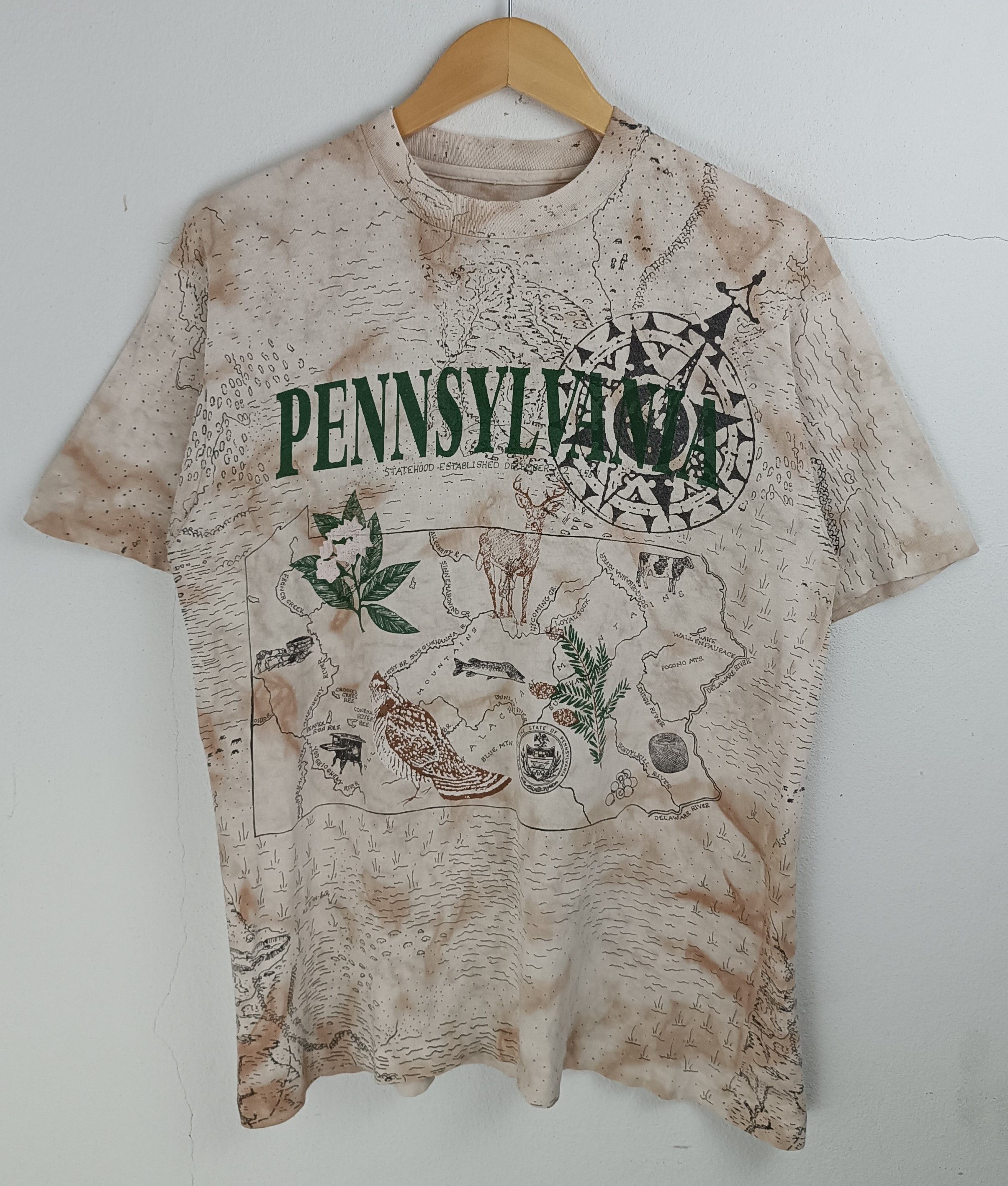 Vintage VINTAGE 90'S PENNSYLVANIA STATE AOP MAP TEE VERY RARE OVP Size US M / EU 48-50 / 2 - 3 Thumbnail