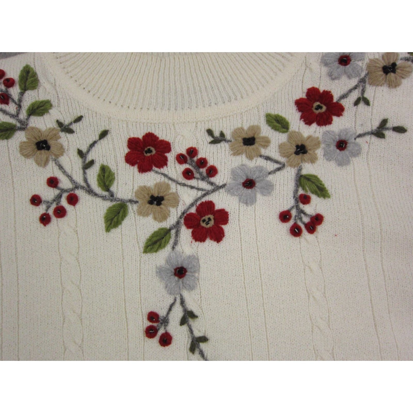 Vintage VINTAGE Alfred Dunner Sweater Womens PM Embroidered Floral Knit Mock Neck Pullover 90s Knit Ivory Overall Womens Size M / US 6-8 / IT 42-44 - 3 Thumbnail