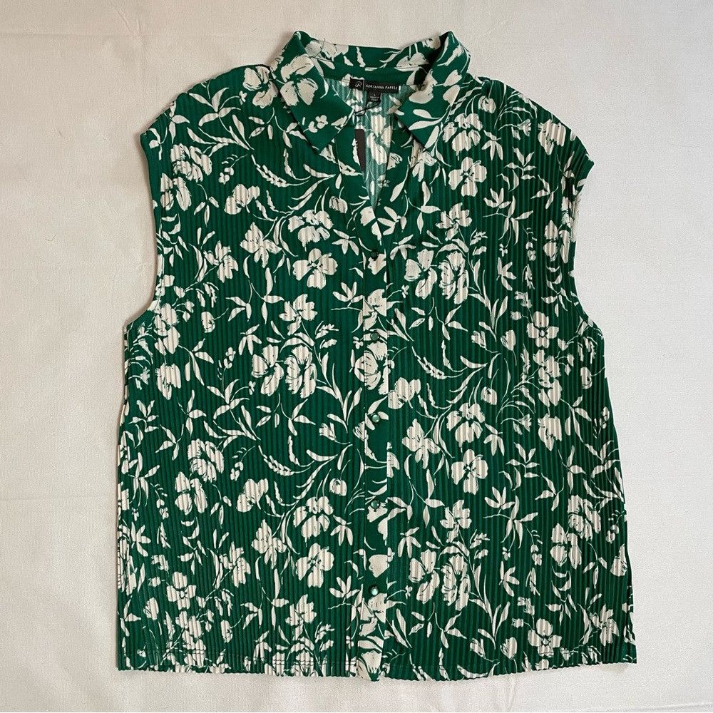 Adrianna Papell NWT New $69 Adrianna Papell Pleated Floral Green Top Size L Size L / US 10 / IT 46 - 4 Thumbnail