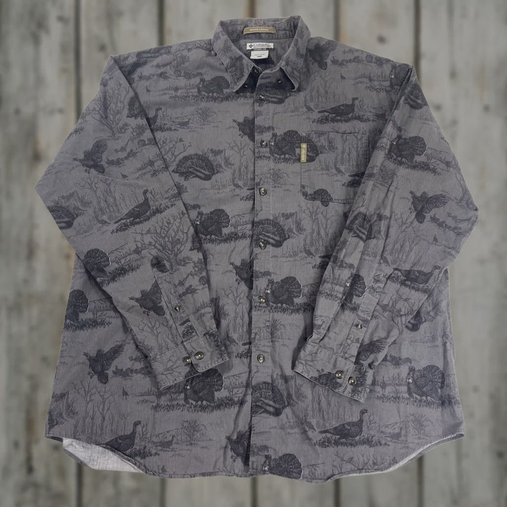 Vintage Columbia Button-Up Shirt Gray 2XL Men's River Lodge AOP Turkey Hunting 100% Cotton Size US XXL / EU 58 / 5 - 1 Thumbnail