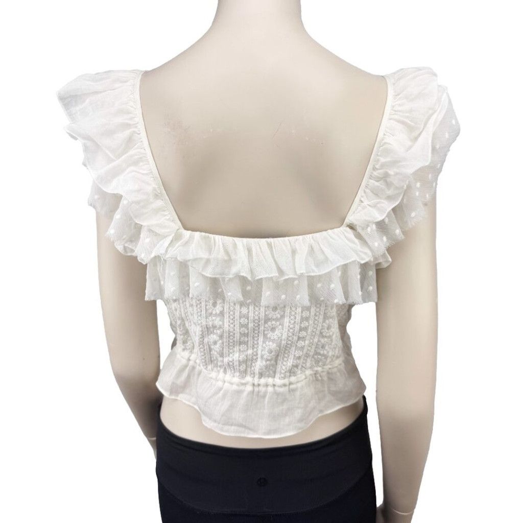 Other × The Kooples THE KOOPLES Feminine Embroidered White Crop Blouse Top S Size XS / US 0-2 / IT 36-38 - 7 Thumbnail