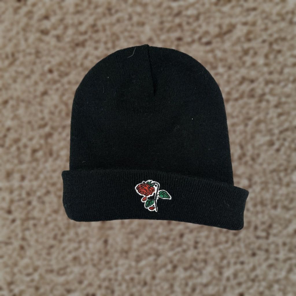 Vintage Petals And Peacocks Beanie Adult One Size Black Knit Acrylic Ski Snowboard Logo Size ONE SIZE - 1 Thumbnail
