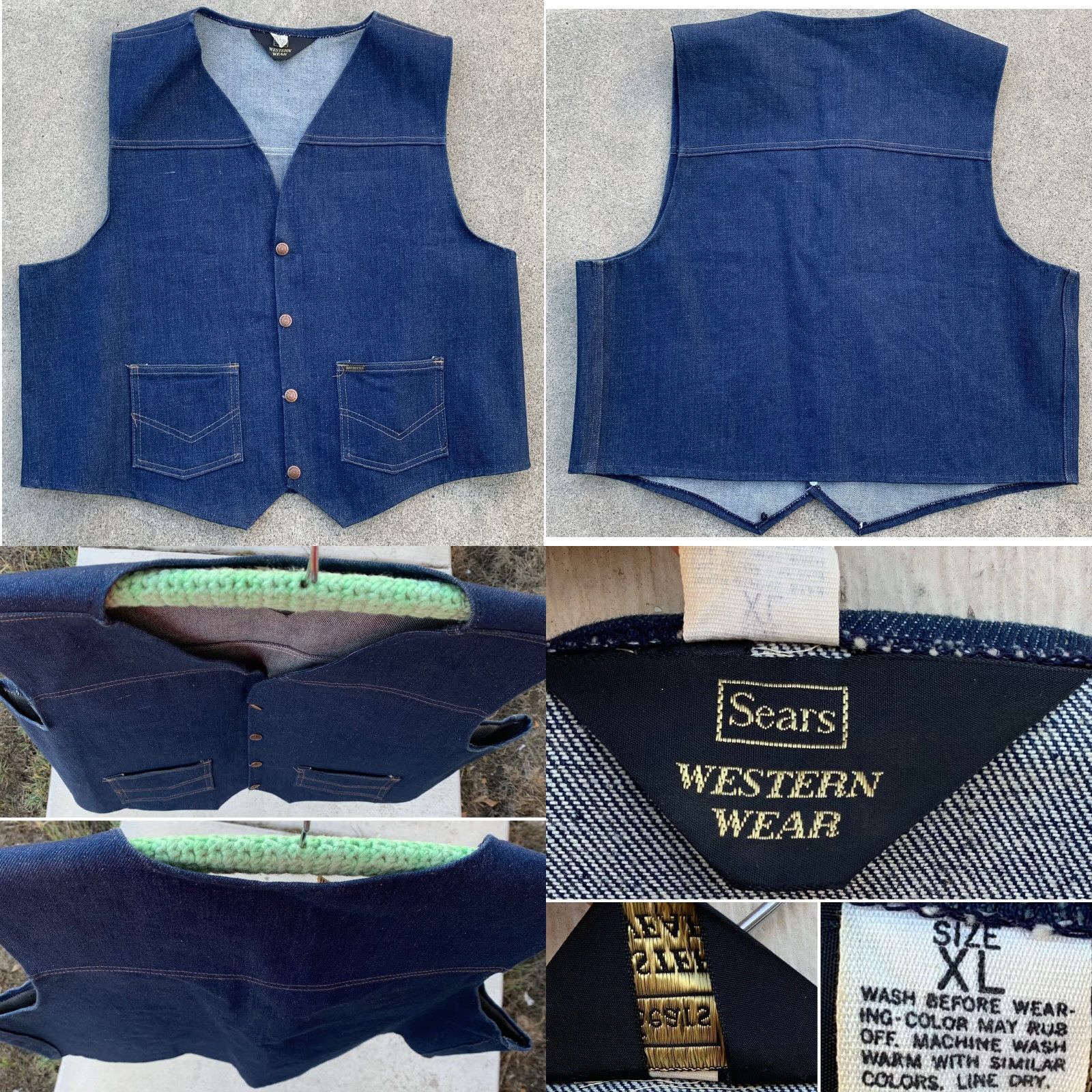 Sears VINTAGE Sears Western Wear denim vest Roebucks snap front size XL Men Vest Western blue denim snaps Pockets 80s 90s Theater? Size US XL / EU 56 / 4 - 9 Thumbnail