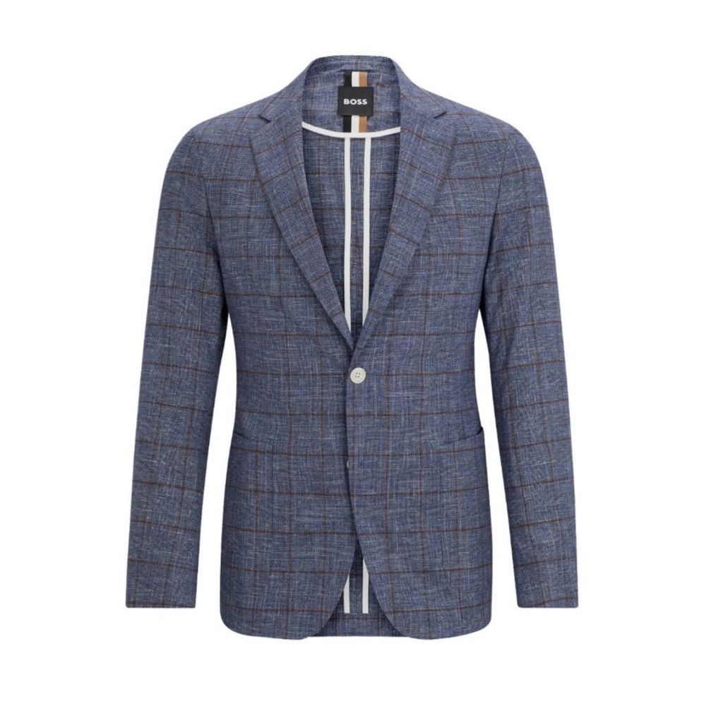 Hugo Boss Hugo Boss Slim-Fit Micro-Patterned Jacket Blue Checkered Lin Size US L / EU 52-54 / 3 - 1 Thumbnail