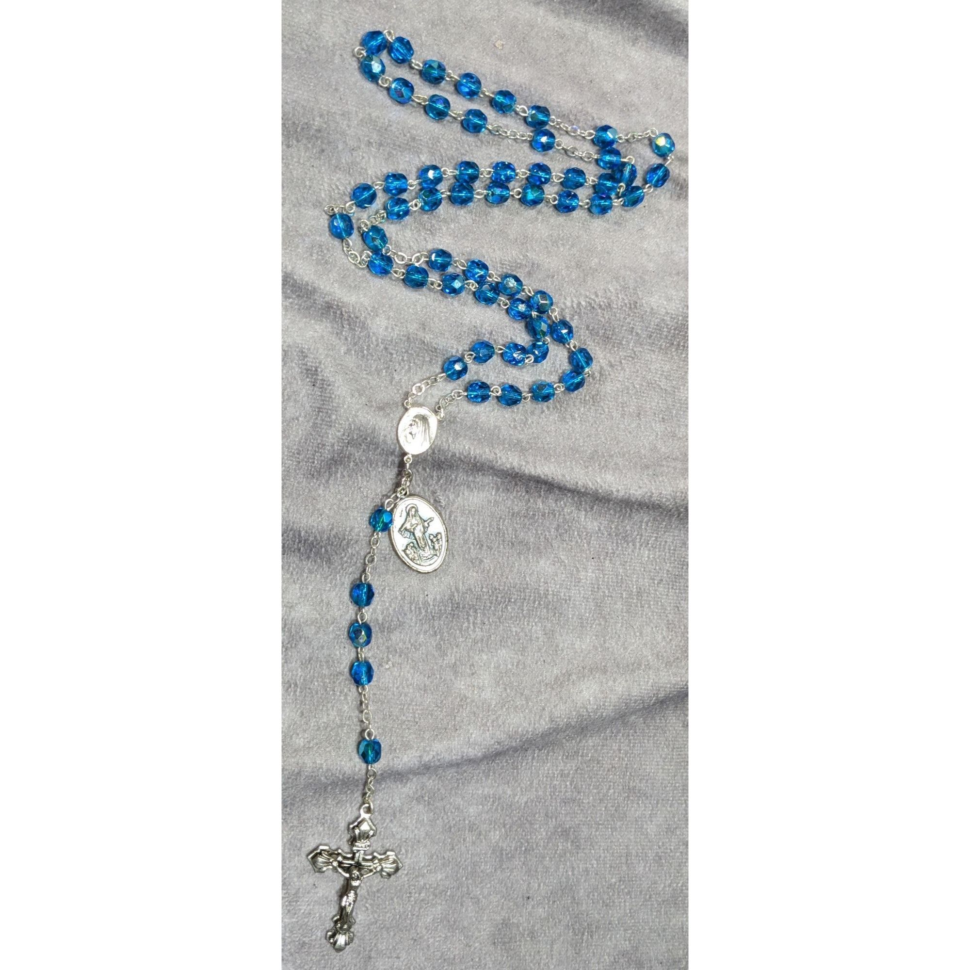 Other Catholic Blue Crystal Glass Beaded Rosary With Silver Crucif Size ONE SIZE - 4 Thumbnail