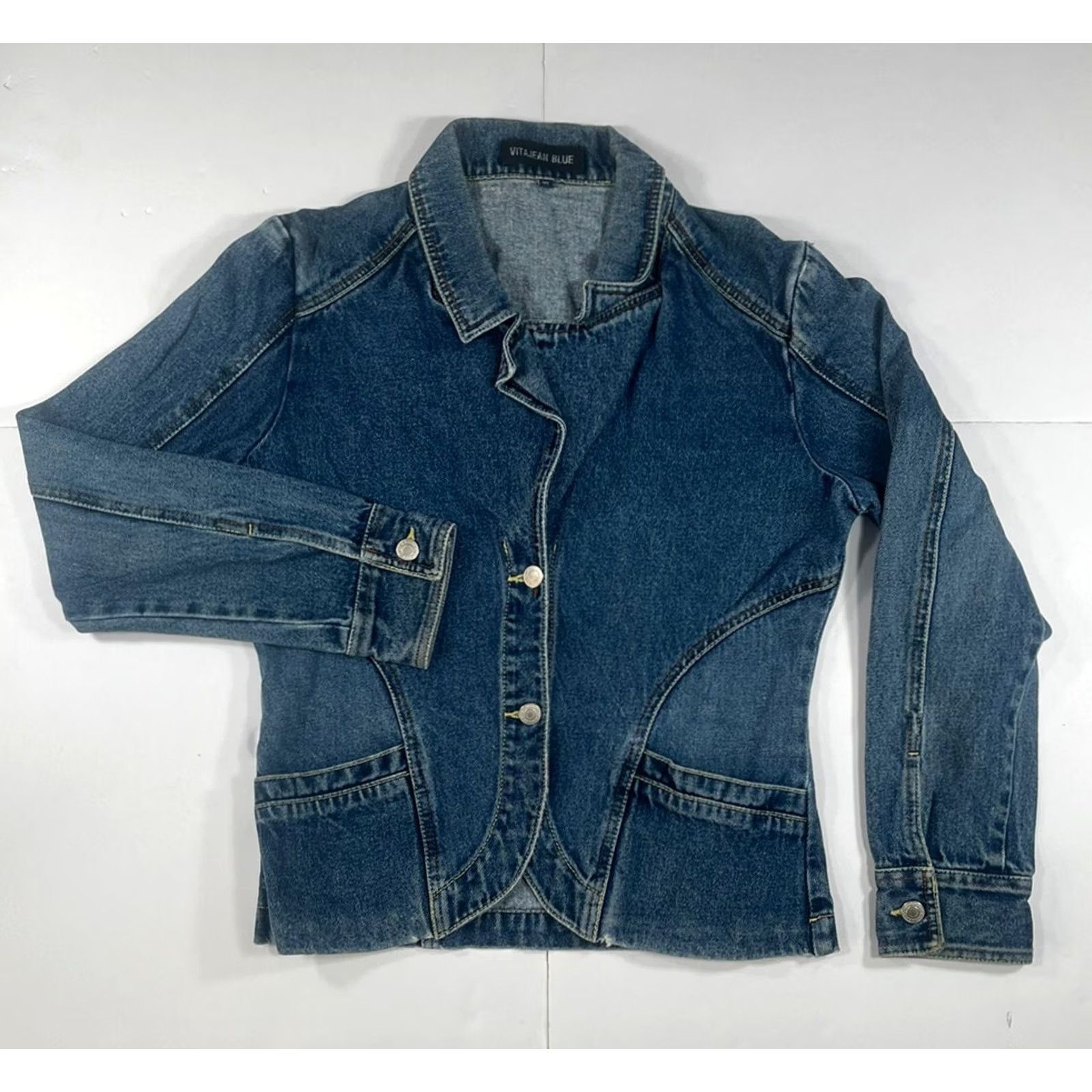 Denime Vitajean Blue Women Jacket Denim Jeans Button Front Pockets Size XL Casual Fall Winter Spring Vintage No Size 40" / US 18 - 2 Thumbnail