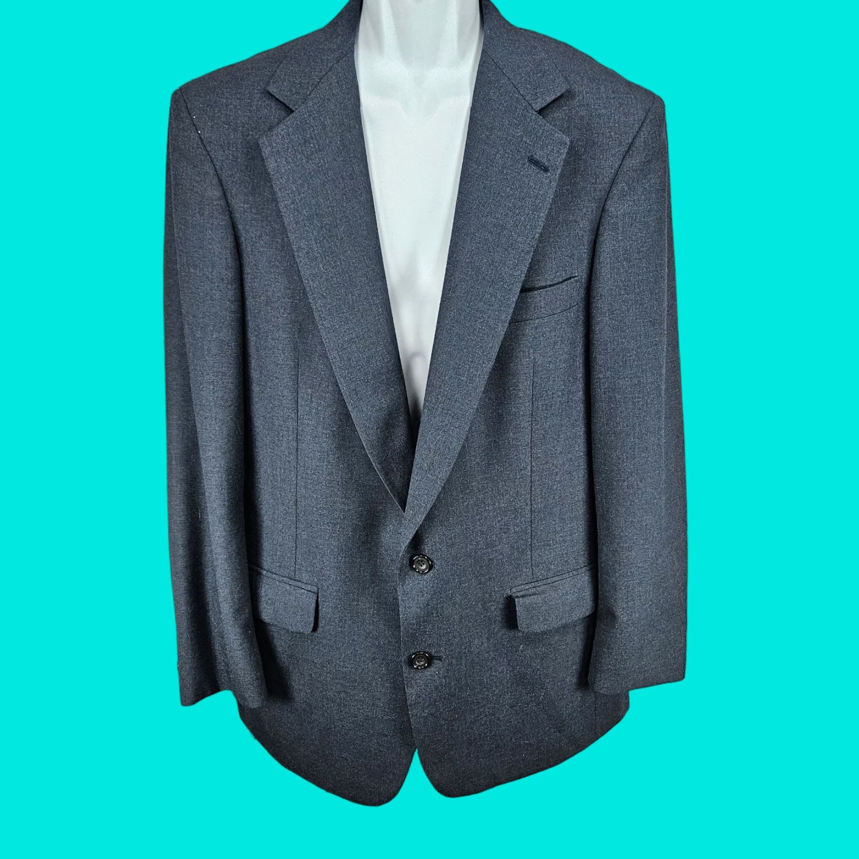 Brooks VINTAGE Christian Brooks Blazer Sport Coat Blue 2 Button Notch Single-Vented 42 XL Mens Size 42R - 1 Thumbnail
