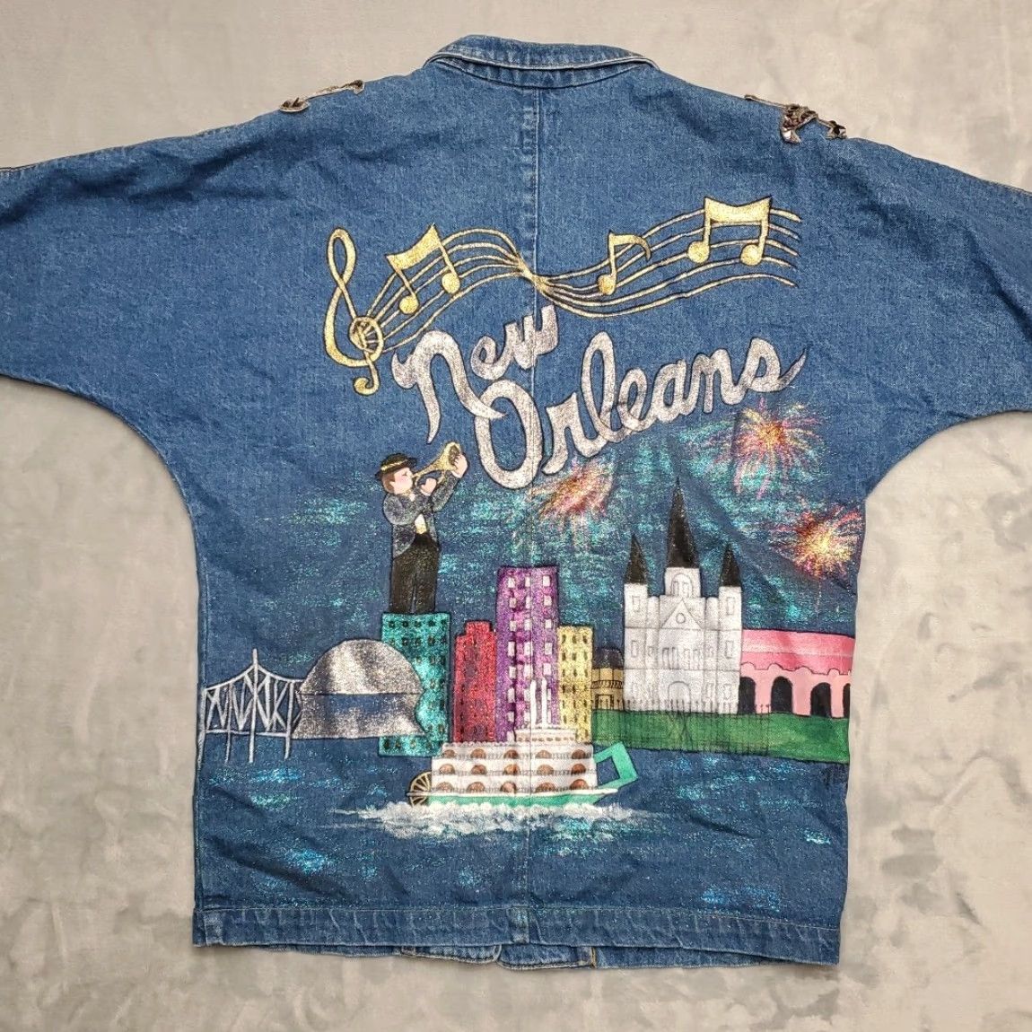 Denime VINTAGE Sunbelt Jacket Womens Large Blue Denim New Orleans Blues Jazz Music 90s Size L / US 10 / IT 46 - 6 Thumbnail