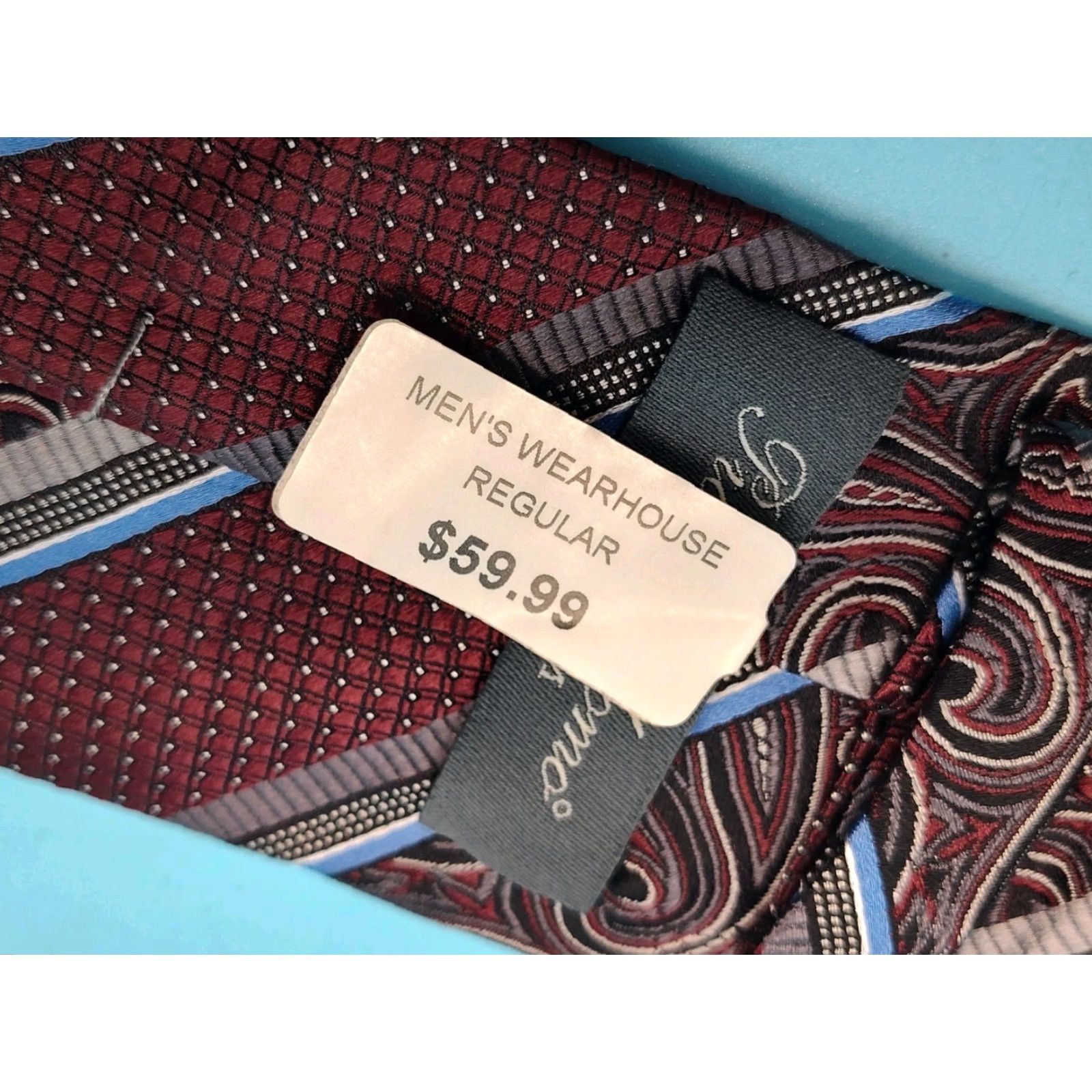 Pronto Uomo VINTAGE Pronto Uomo Silk Necktie Mens Long 3" Burgundy Paisley Silver Geometric Preppy 61" NEW Size ONE SIZE - 7 Thumbnail