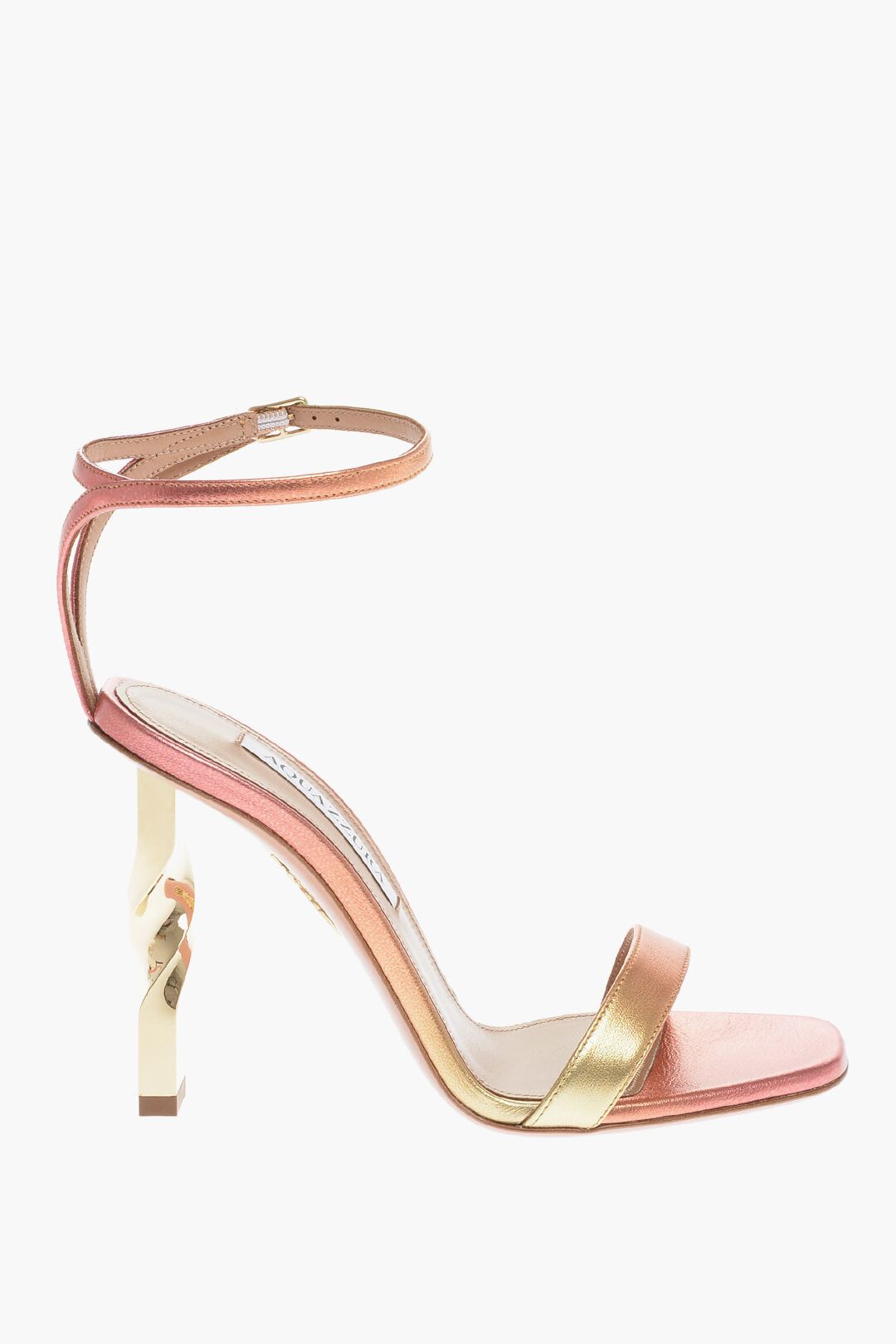 og1mm0524 Leather Twist Ankle Strap Sandals in Gold