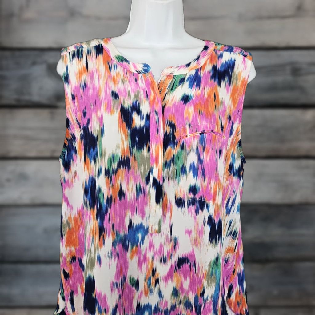 NYDJ NYDJ Womens Top Sz Large Pink Blue Sleeveless Pleated Back Size L / US 10 / IT 46 - 1 Thumbnail