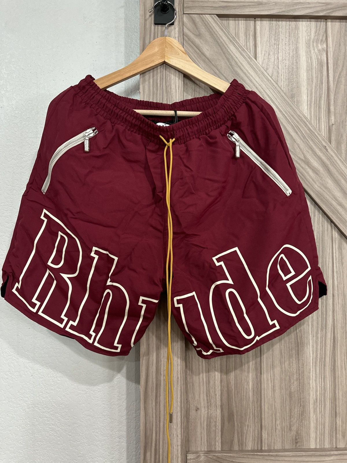 image of Rhude Logo Shorts Size Large NWT in Burgandy, Men's