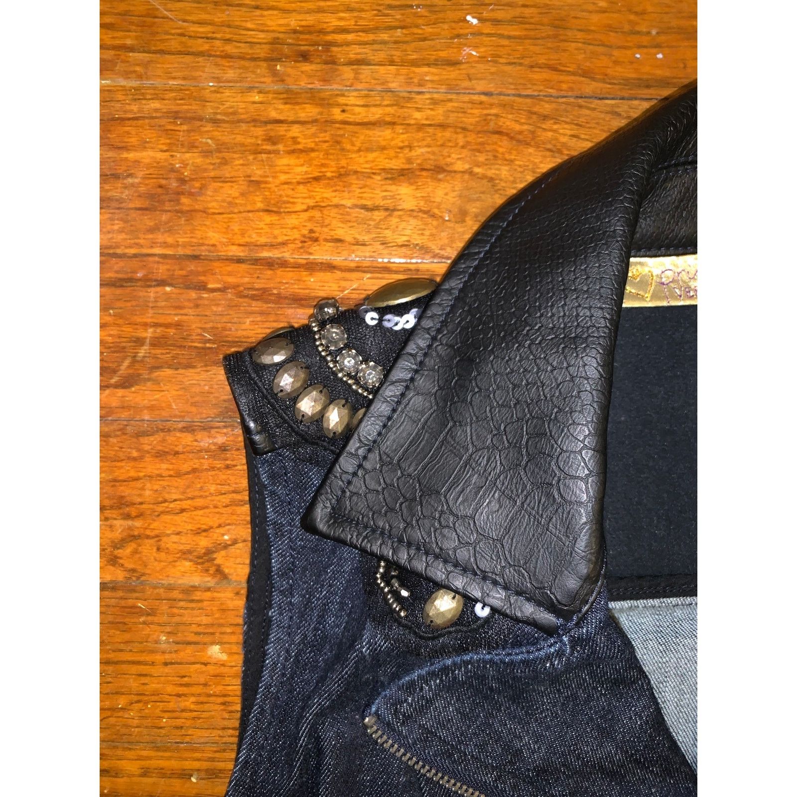 Vera Wang Vera Wang Moto Vest XS Denim Studded Faux Leather Zip Size XS / US 0-2 / IT 36-38 - 7 Thumbnail