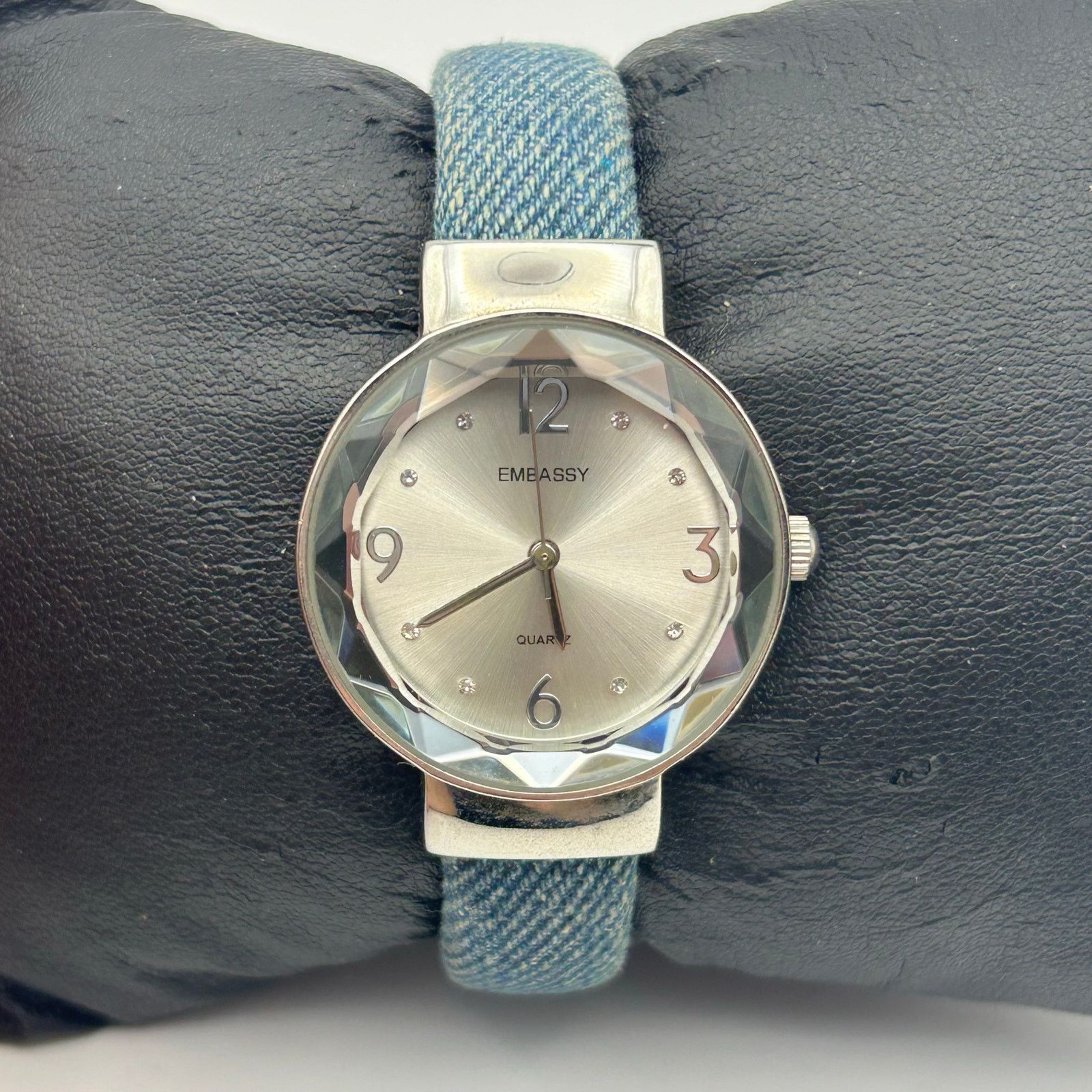 Other Vintage Embassy Watch Faceted Crystal Bezel BlueDenim Strap Size ONE SIZE - 1 Thumbnail