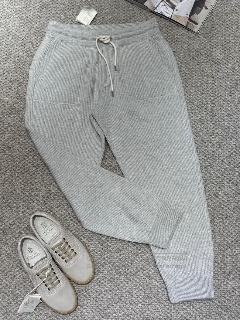Brunello Cucinelli Brunello Cucinelli size M Grey Elastic Waist Knitted Pants Size US 26 / EU 42 - 1 Thumbnail