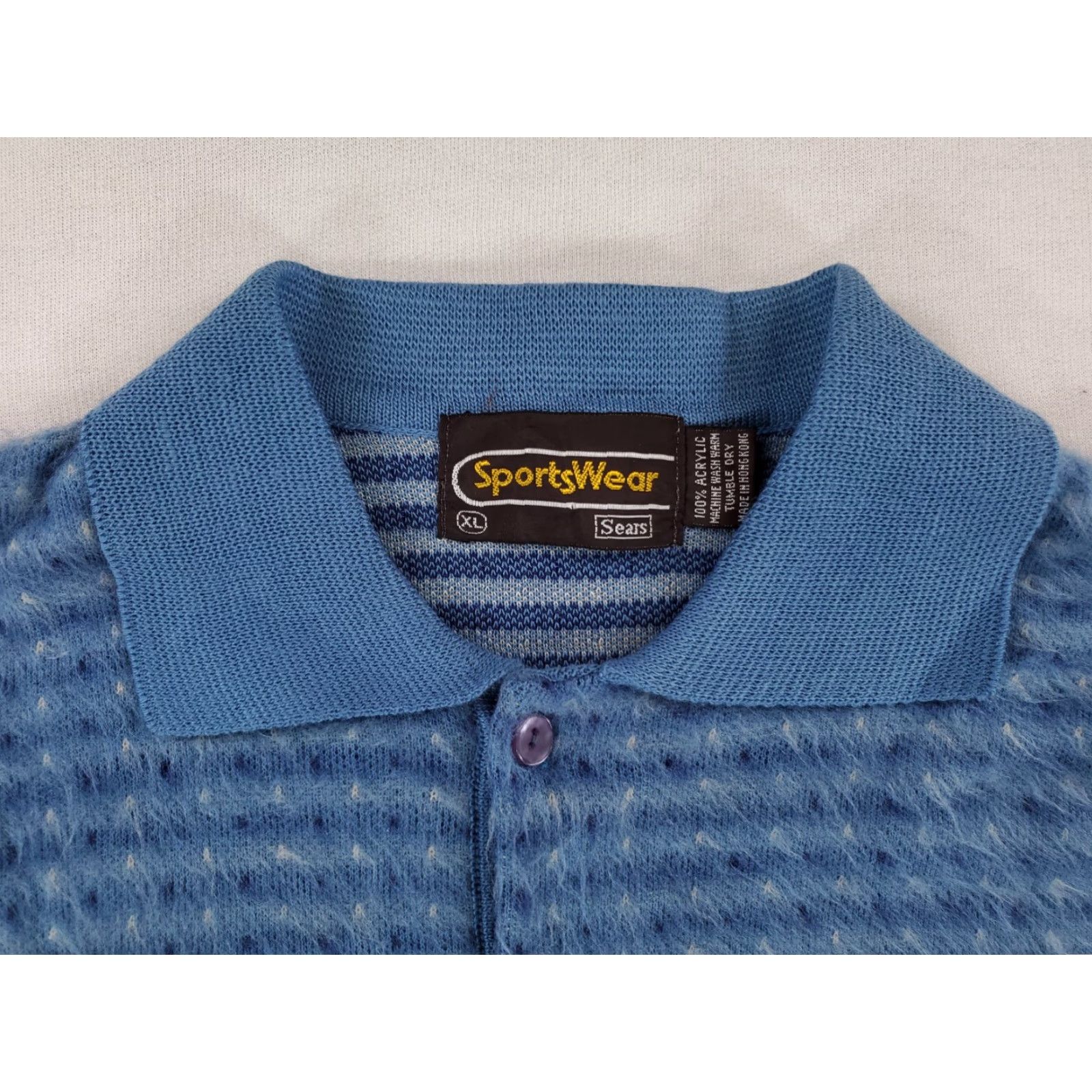 Sears VINTAGE Sears Sportswear Sweater 70s Fuzzy Nirvana Blue Snowflake Pattern Mens XL Size US XL / EU 56 / 4 - 2 Thumbnail
