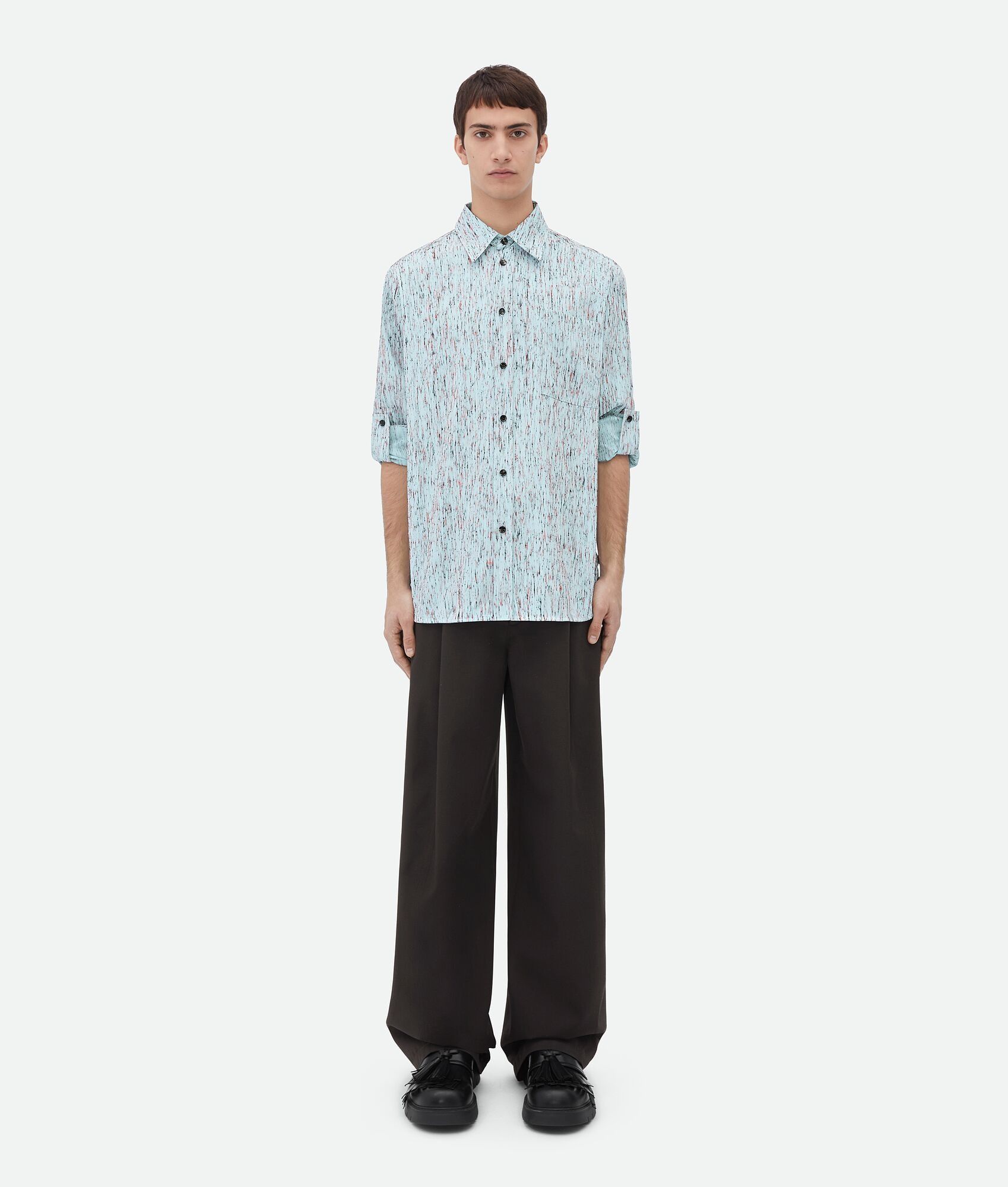 Bottega Veneta o1w1db10825 Textured Viscose Stripe Shirt "BV" Embroidery Size US XL / EU 56 / 4 - 4 Thumbnail