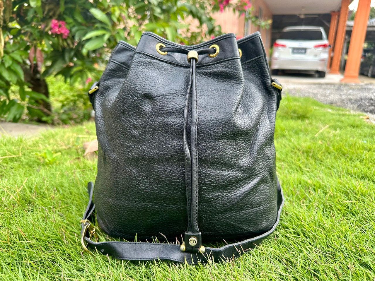 Dior Authentic Christian Dior Leather Drawstring Bucket Bag Size ONE SIZE - 1 Thumbnail