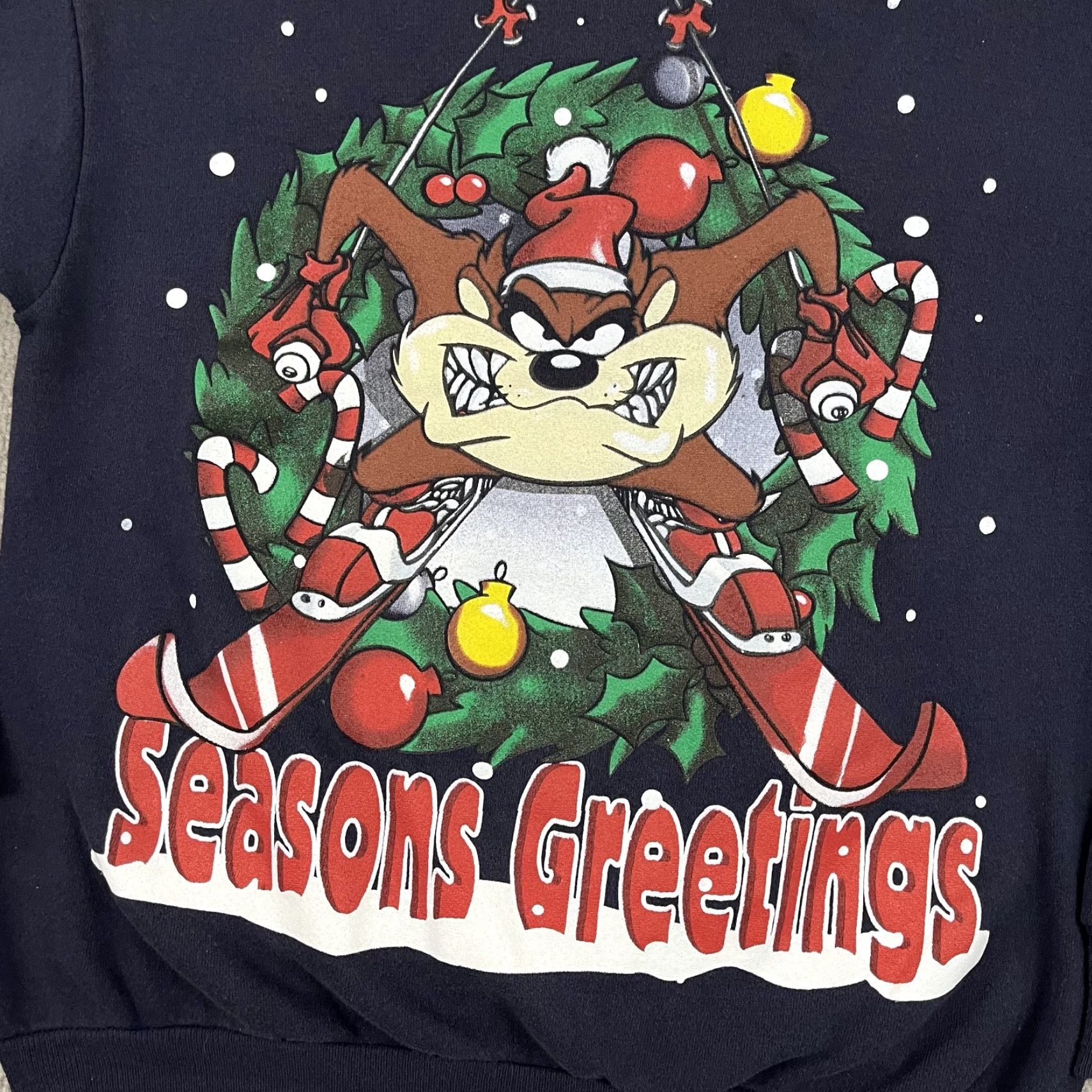 Vintage VINTAGE Tasmanian Devil Sweatshirt Unisex Adults M Blue 90s Seasons Greetings Christmas Looney Tunes Graphic Print Pullover Crew Neck Size US M / EU 48-50 / 2 - 2 Thumbnail