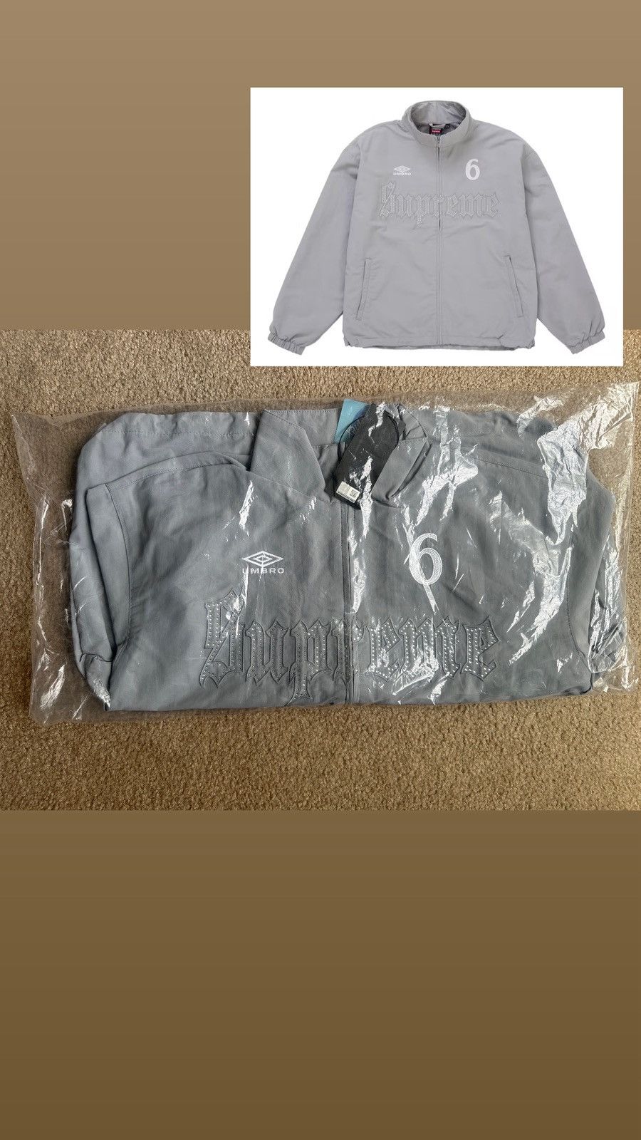 Supreme (NEW) Supreme Umbro Rhinestone Track Jacket (Size S, Gray