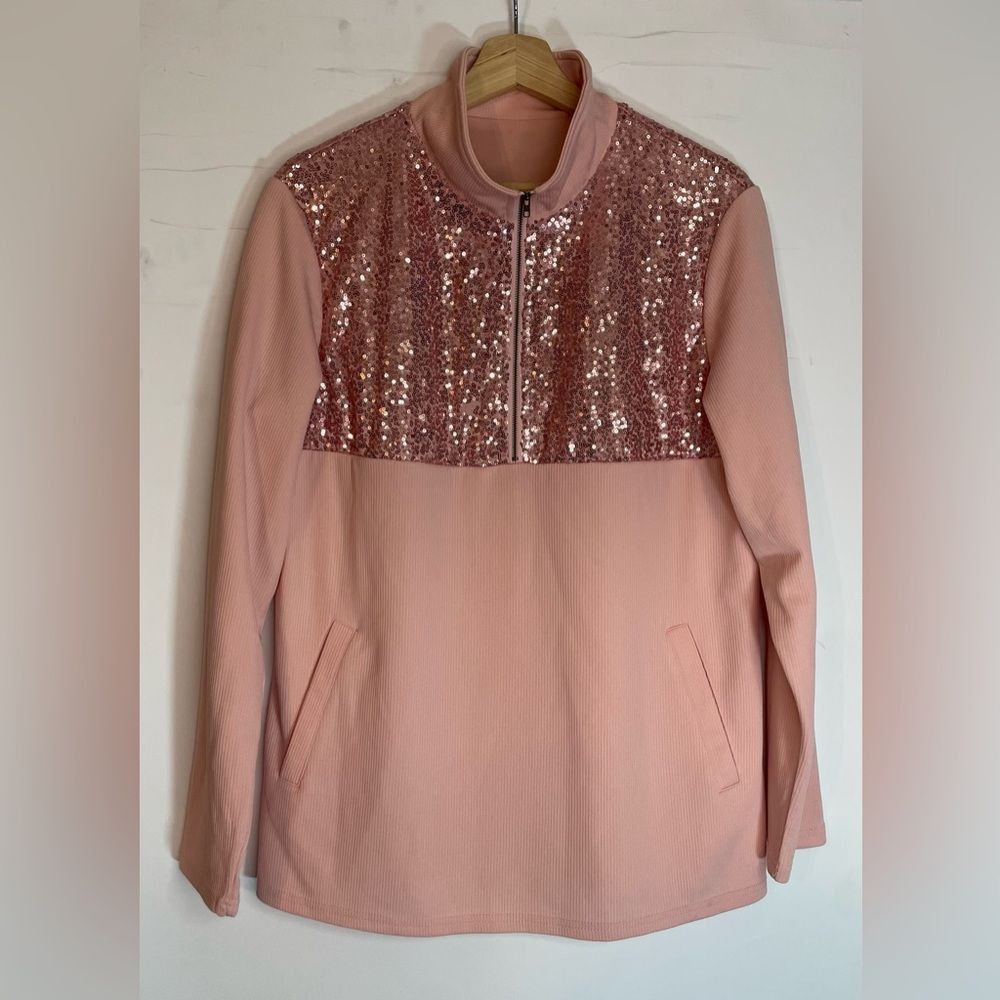Other XL Sequined Pink Half Zip Pull Over Sweater Size XL / US 12-14 / IT 48-50 - 1 Thumbnail