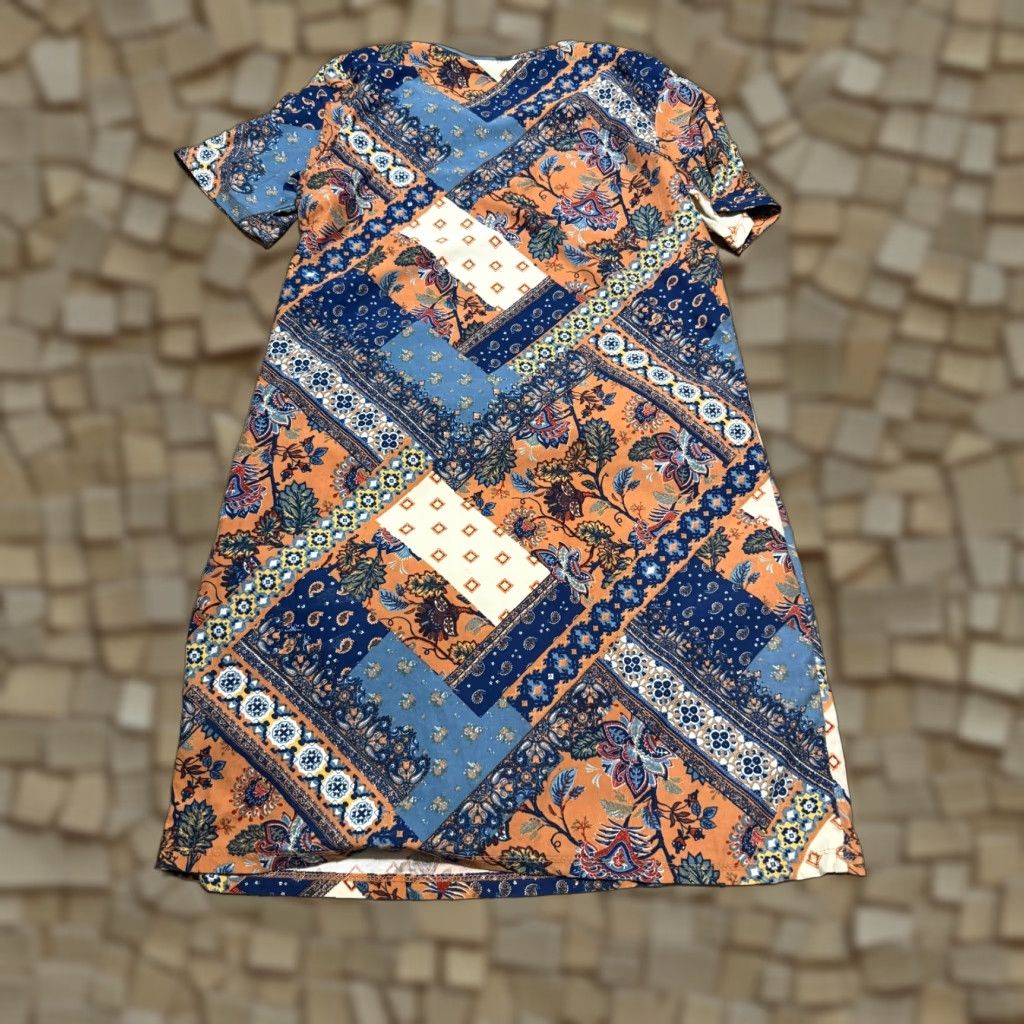 Vintage Bobbie Brooks Dress Shirt Dress Womens Large Brown Blue Floral Short Sleeve Size L / US 10 / IT 46 - 1 Thumbnail