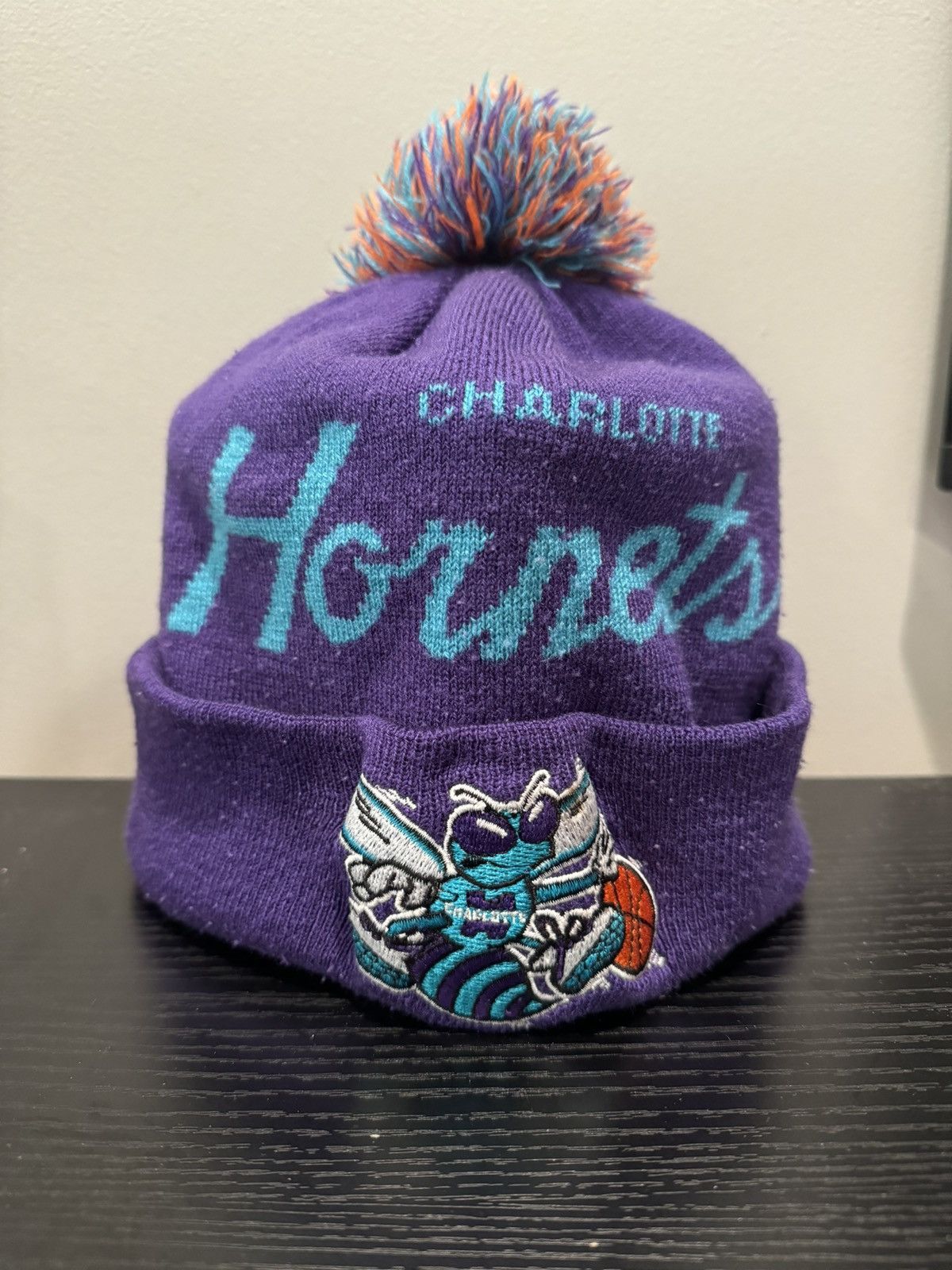 Vintage Vintage Charlotte Hornets Beanie Hat Purple and Teal pom pom Size ONE SIZE - 1 Thumbnail