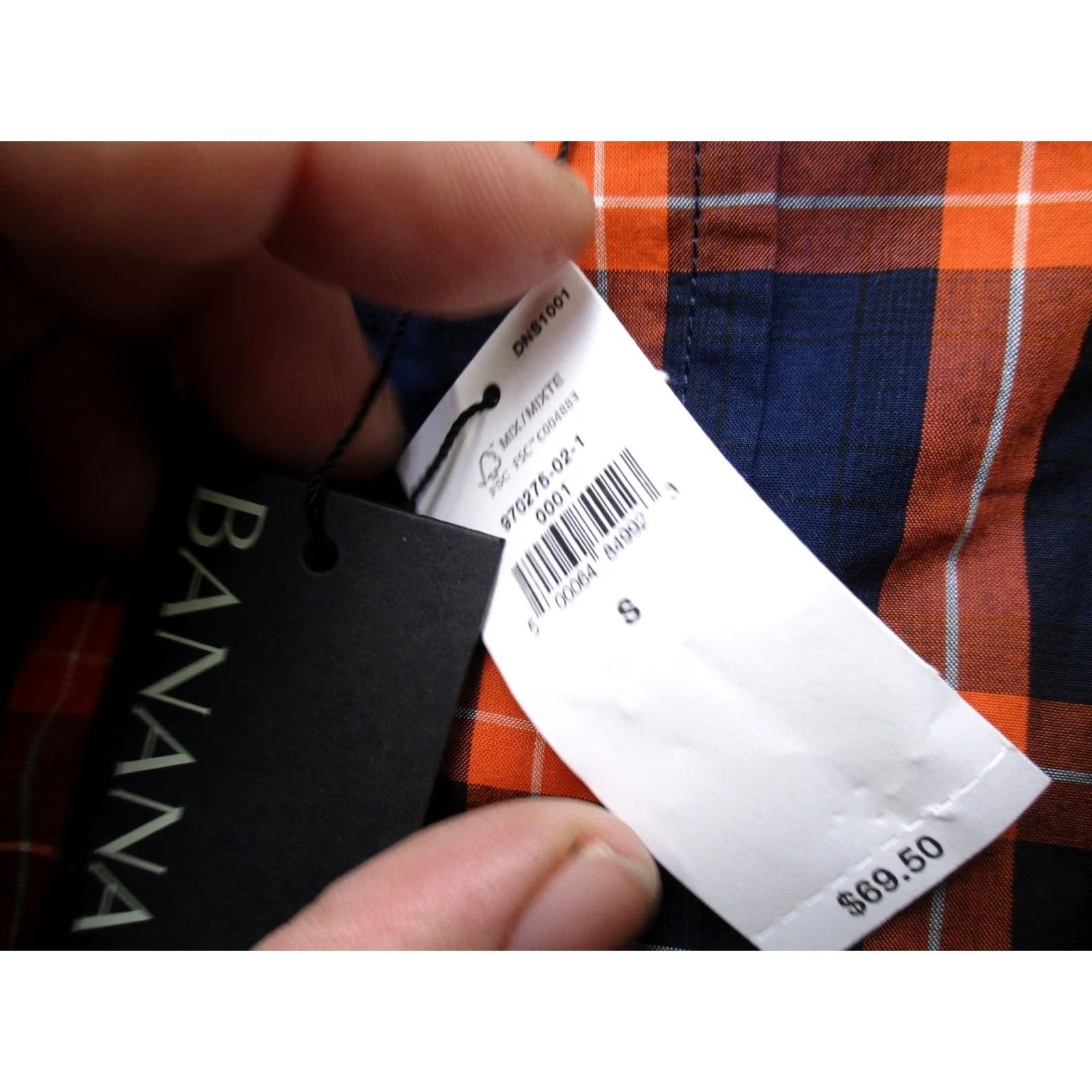 Banana Republic Banana Republic Mens Small Slim Fit Navy Orange Plaid Button-Up Shirt Organic Cotton Size US S / EU 44-46 / 1 - 5 Thumbnail
