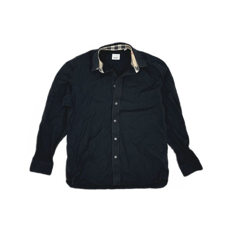 Burberry Burberry Classic Plaid Collar Black Long Sleeve Shirt 0079 Size US M / EU 48-50 / 2 - 1 Thumbnail