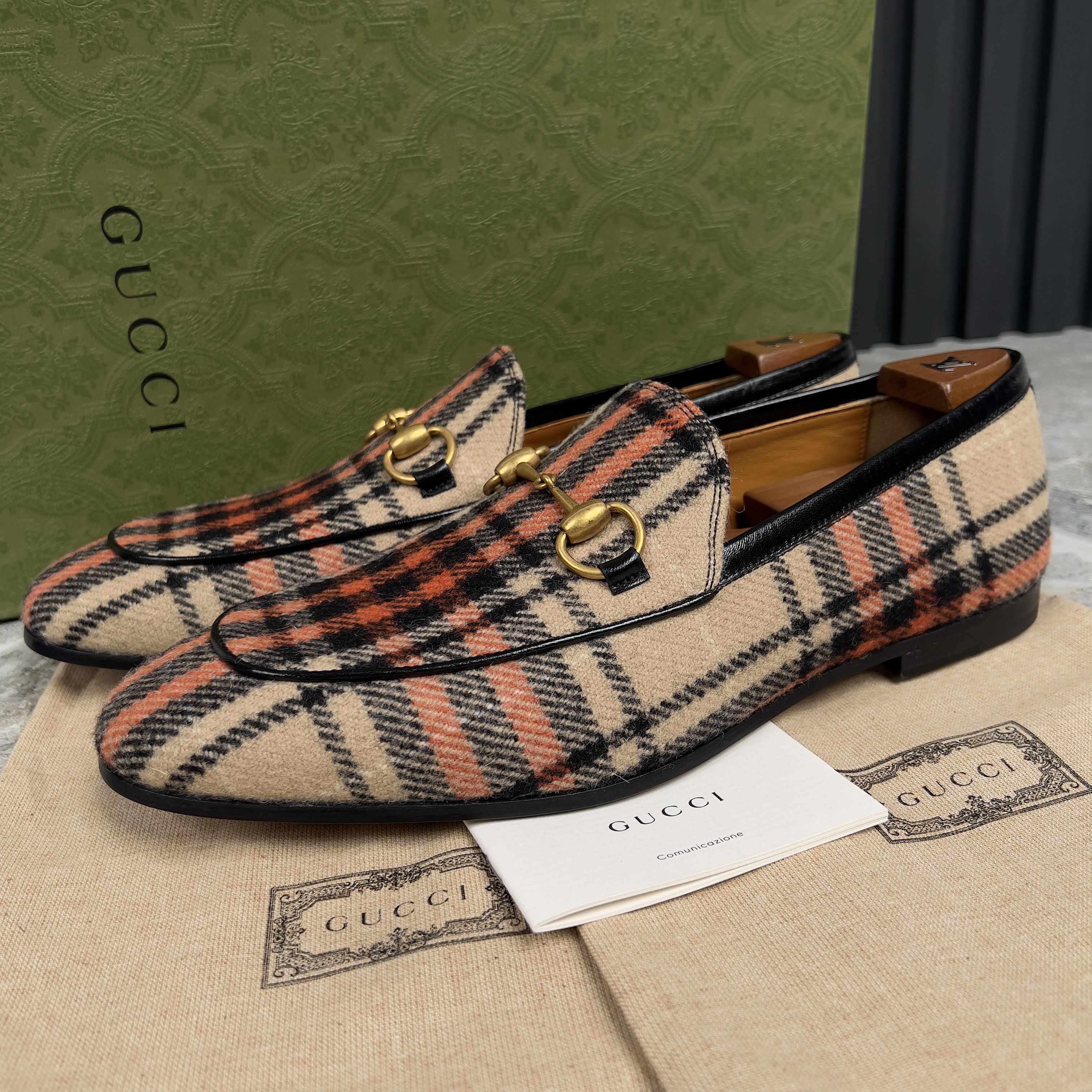 Gucci NEW Gucci Jordaan Horsebit Check Tweed Loafers Size US 8 / EU 41 - 1 Thumbnail
