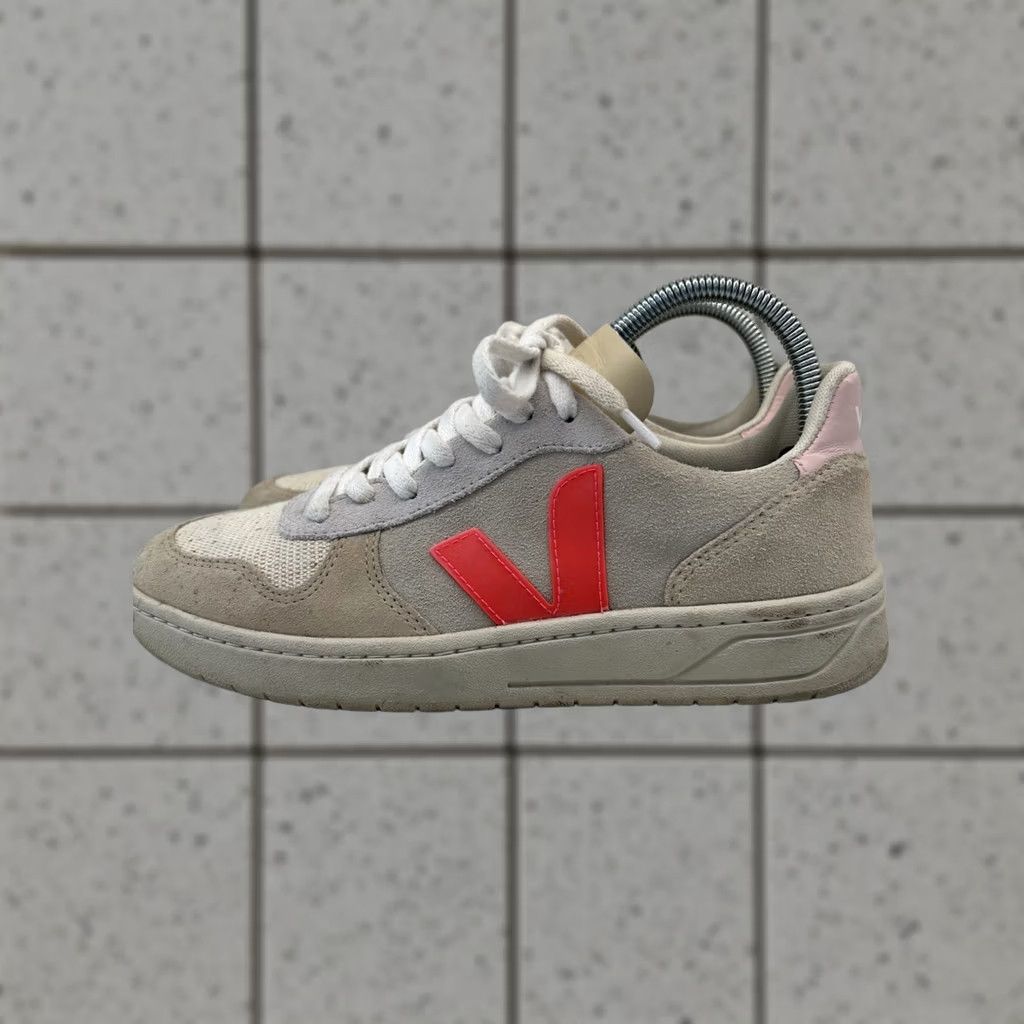 Veja V-10 Sneakers Womens Size 8 Beige Natural Rose Pink Classic Lace Up Low Top, Women's