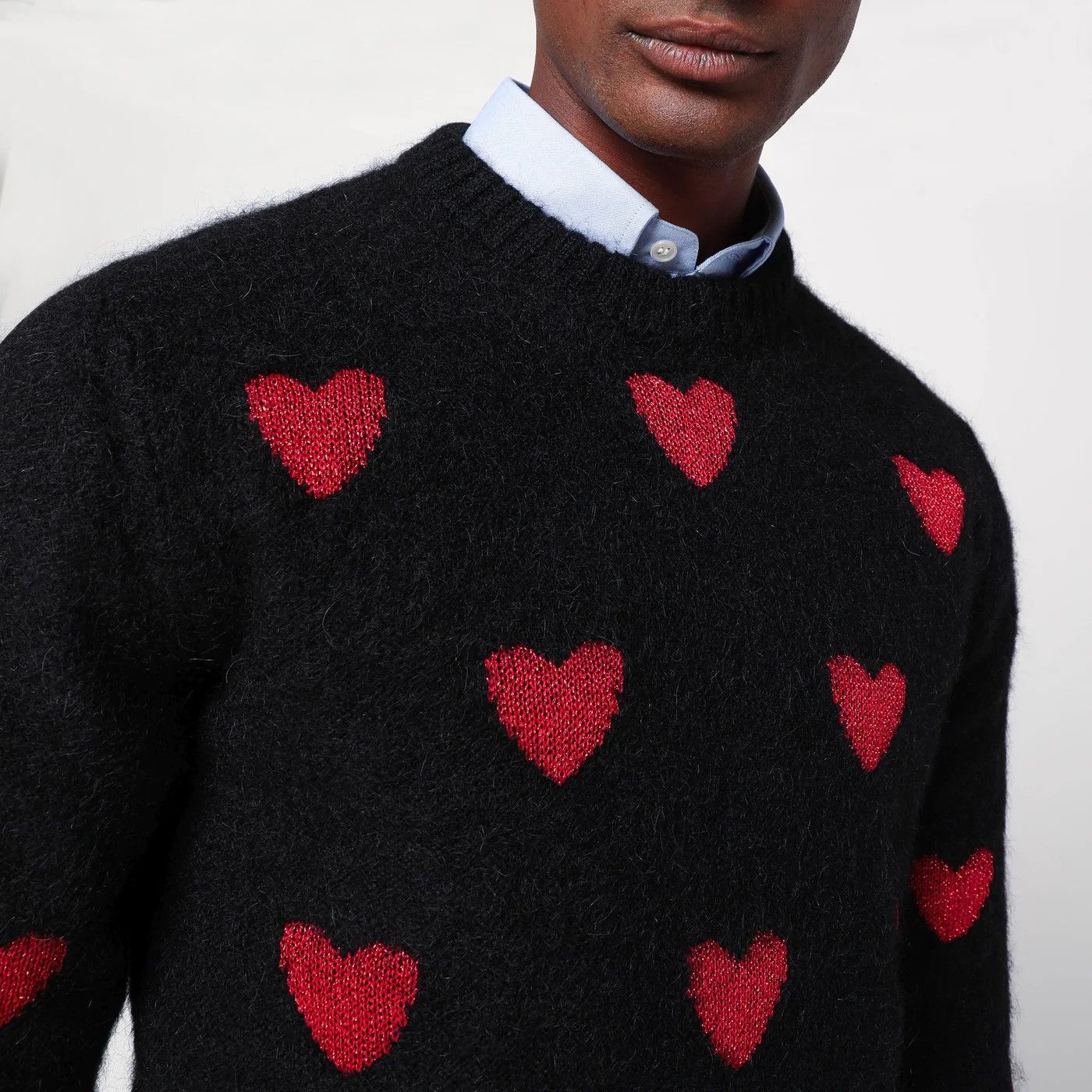 Valentino o1d2blof0326 Jacquard Heart Pattern Sweater in Black/Red Size US M / EU 48-50 / 2 - 3 Thumbnail
