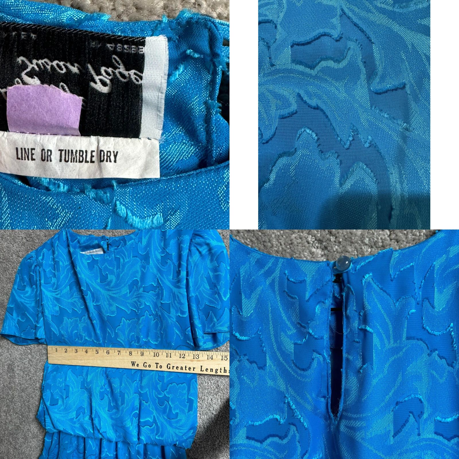 Vintage VINTAGE Lady Page Dress Blouson Waist Midi 80s Blue Jacquard Textured Fringes Floral Party/Cocktail Women Size 8 Mens? No. Size M / US 6-8 / IT 42-44 - 8 Thumbnail