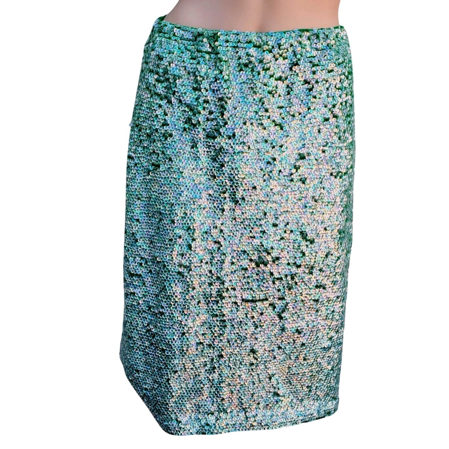 Vintage 60s Sequin Beaded Rhinestone Skirt Set M NWT Turquoise Green Size M / US 6-8 / IT 42-44 - 6 Thumbnail
