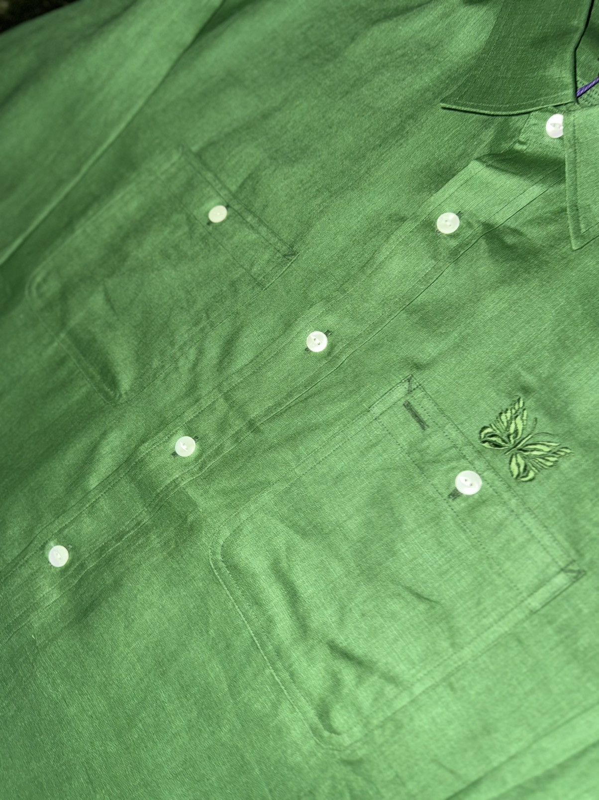 Needles [XL] NEEDLES JAPAN linen cotton blended work shirts green Size US XL / EU 56 / 4 - 2 Thumbnail