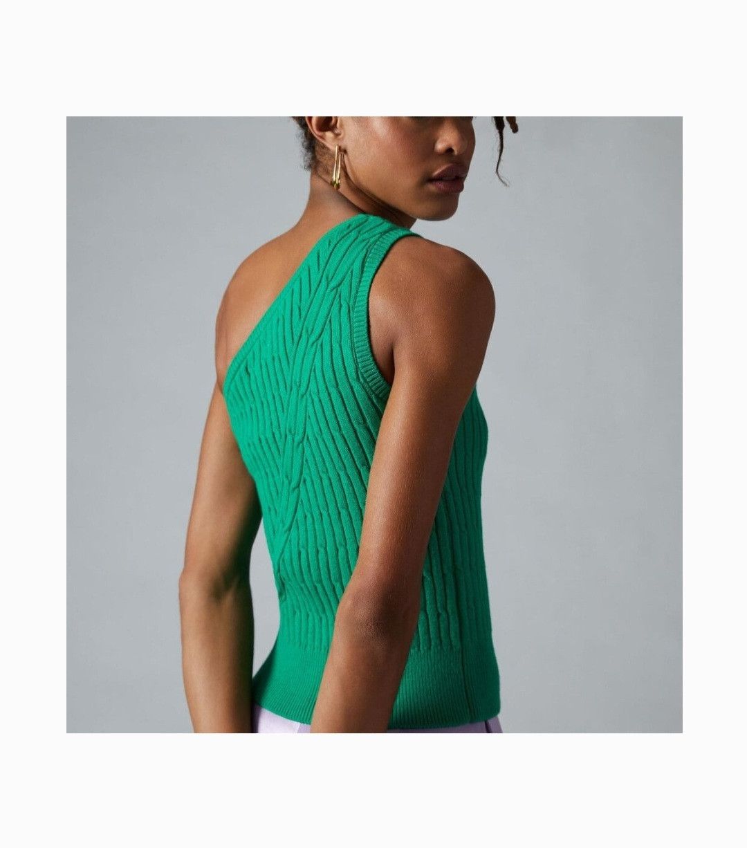 Anthropologie Green one shoulder cable knit sweater top Size S / US 4 / IT 40 - 4 Thumbnail