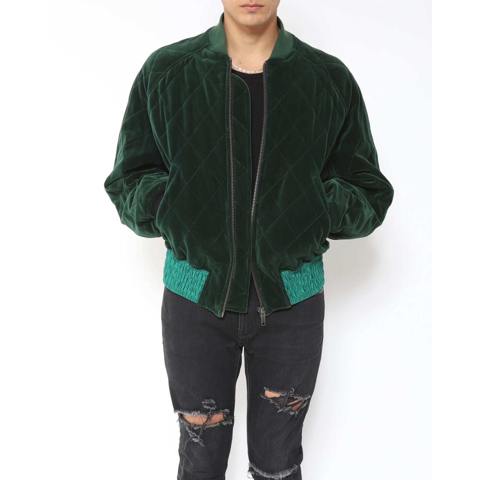 Haider Ackermann FW19 Quilted Bomber in Green Velvet Size US L / EU 52-54 / 3 - 9 Thumbnail