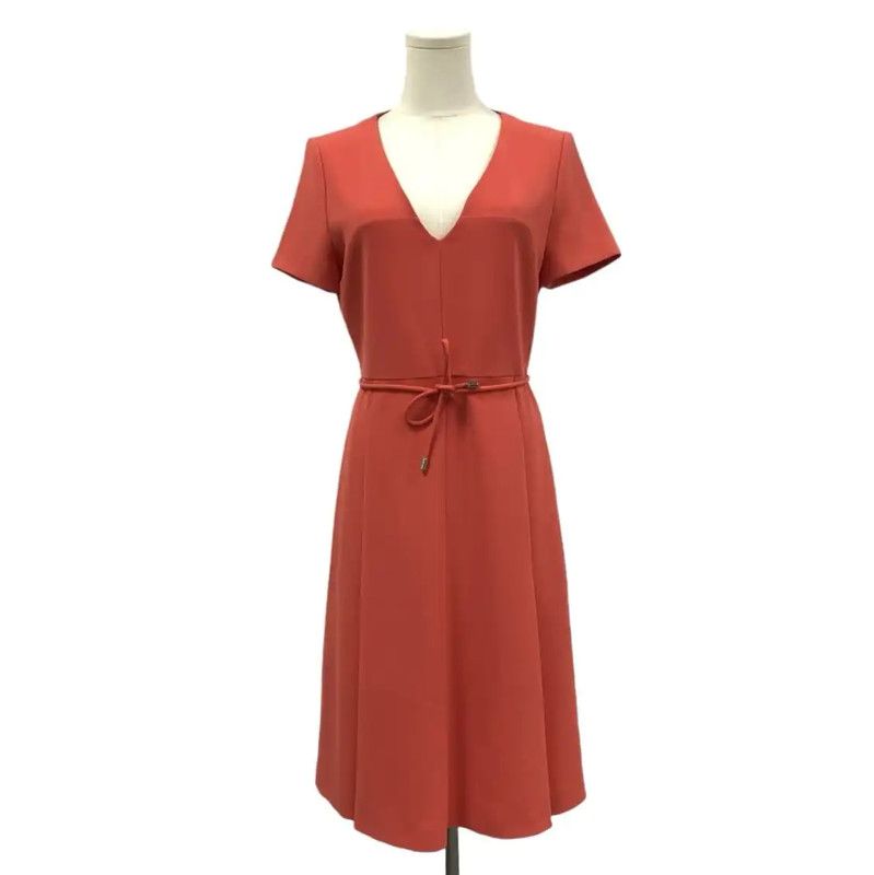 Max Mara MaxMara Red V-Neck Dress with Belt 0089 Size M / US 6-8 / IT 42-44 - 1 Thumbnail