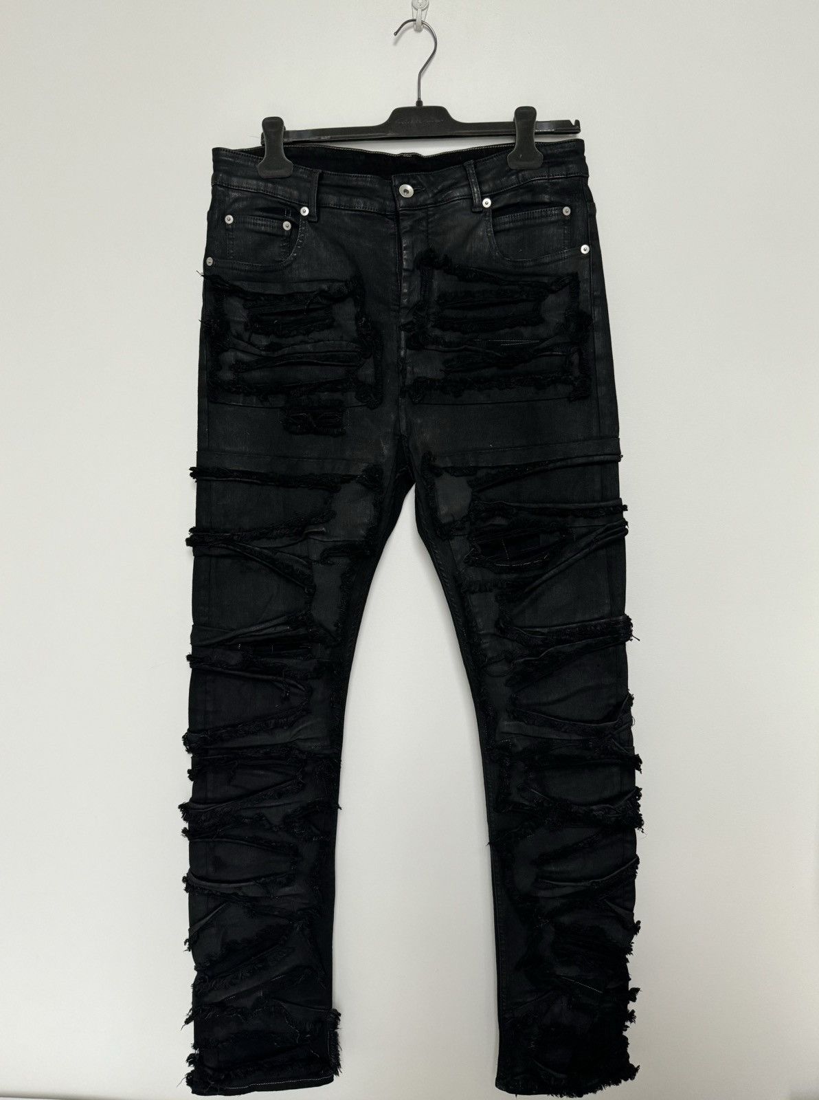 Rick Owens Drkshdw Detroit waxed distressed denim