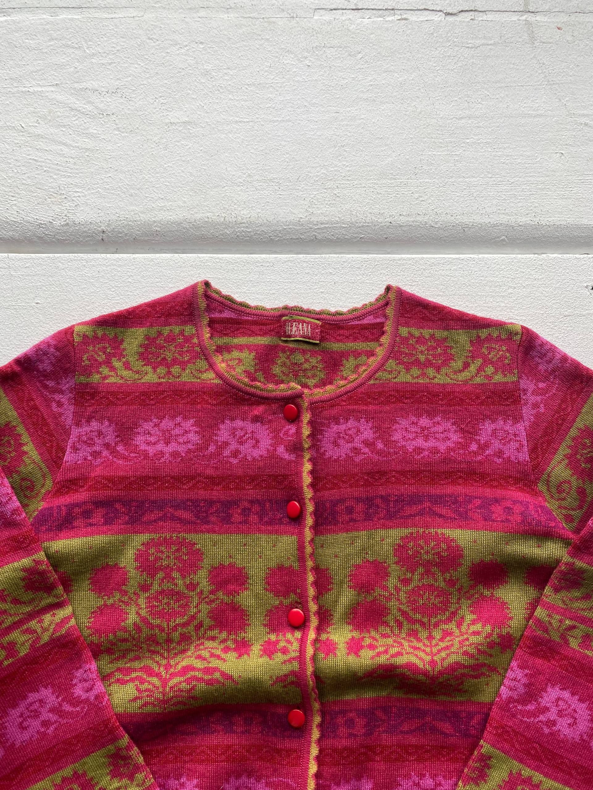 Designer × Vintage Vintage Oleana Wool Floral Women Button Cardigan Sweater Size M / US 6-8 / IT 42-44 - 2 Thumbnail