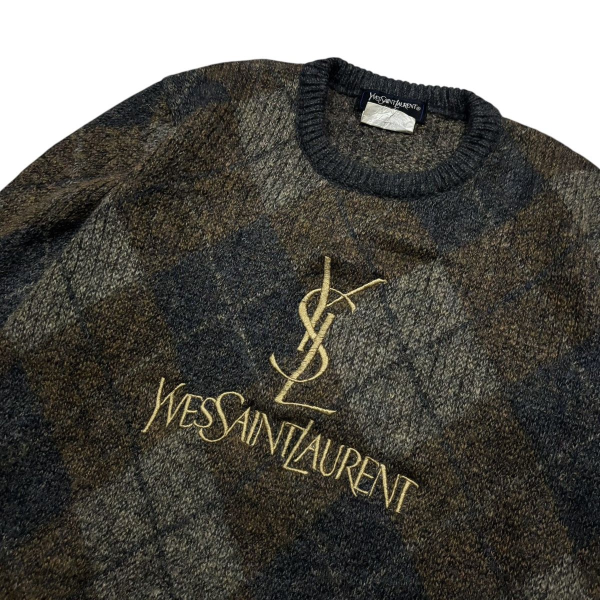 Yves Saint Laurent Vintage YSL Pour Homme Embroidery Knit Sweatshirt Size US L / EU 52-54 / 3 - 4 Thumbnail