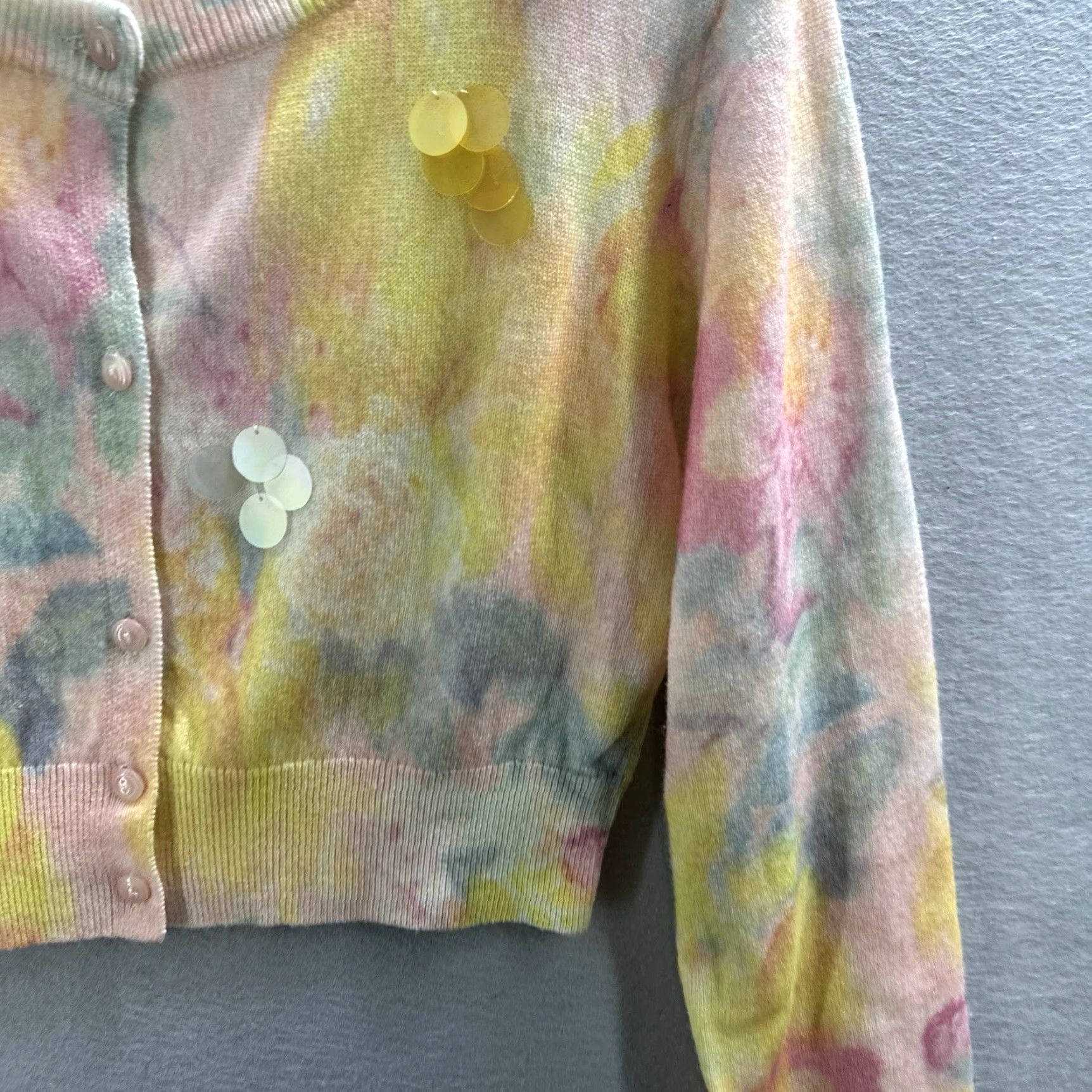 Le Superbe Le Superbe Wool Blend Floral Cardigan Womens Large Yellow Shirt? Size L / US 10 / IT 46 - 6 Thumbnail