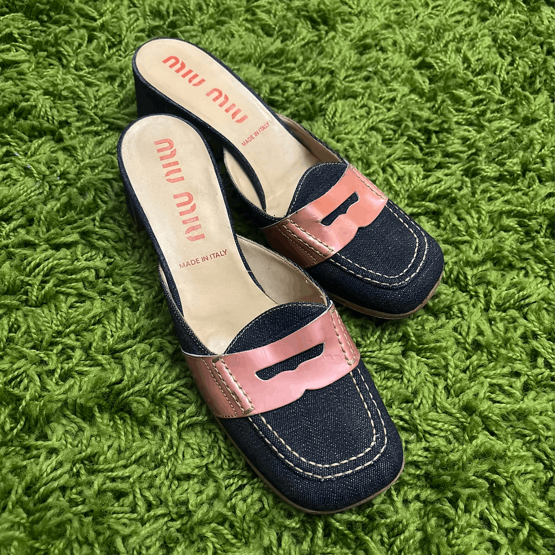 Miu Miu Early 2000s Kitten Heel Denim Loafer Mules Size US 7 / IT 37 - 1 Thumbnail