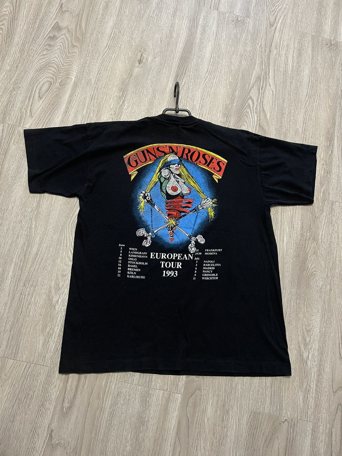 image of Band Tees x Rock T Shirt 90's Guns N Roses European Tour 1993 T-Shirt in Black, Men's (Size XL)