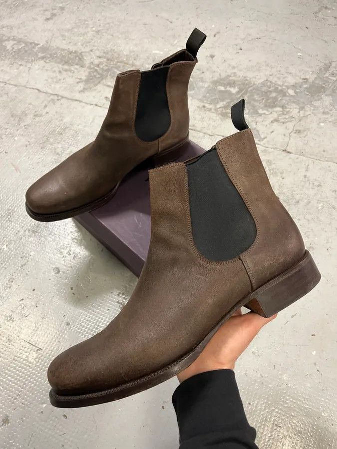 Prada 2000s Prada Brown Eroded Leather Boots Size US 13 / EU 46 - 1 Thumbnail