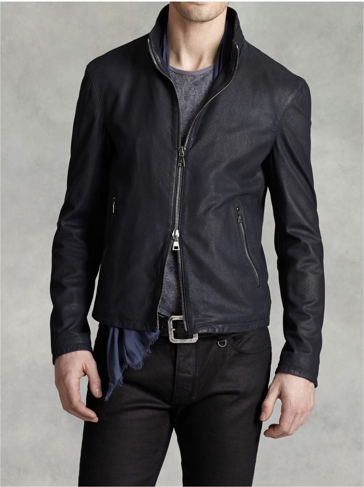 John Varvatos Stand Collar Leather Jacket EU 50 USA 40 Size US M / EU 48-50 / 2 - 1 Thumbnail