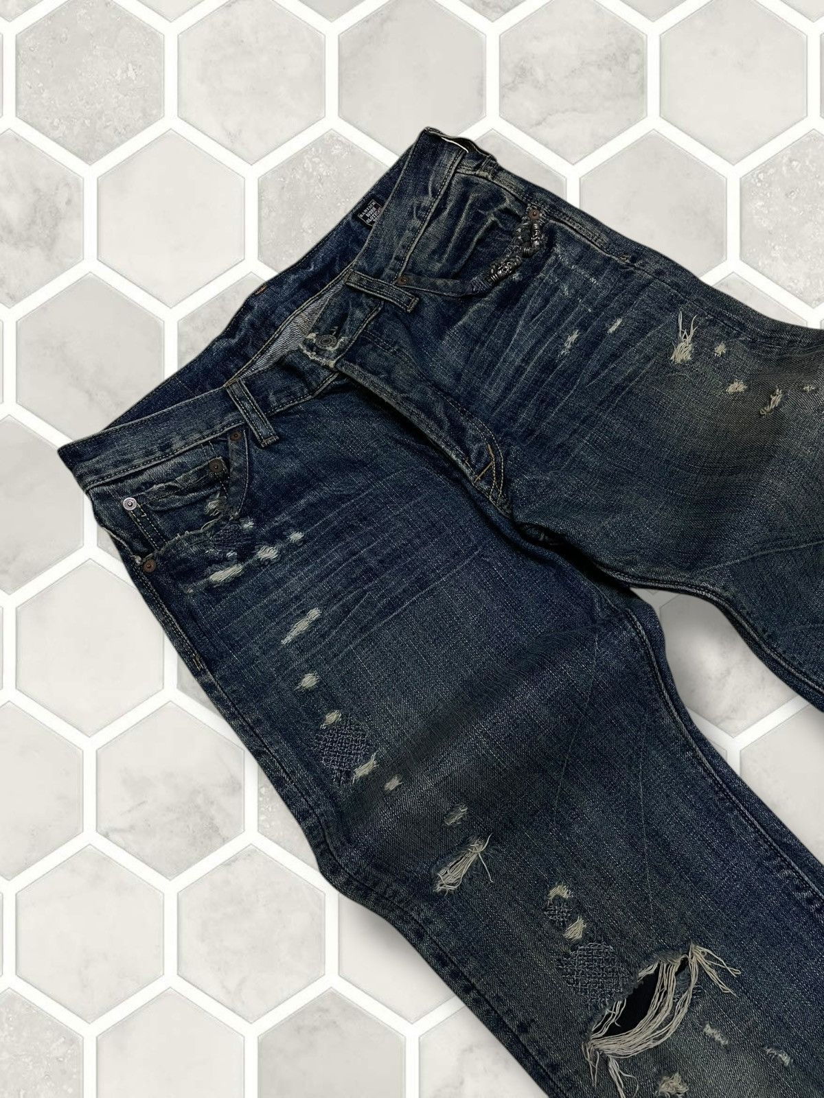 If Six Was Nine Vintage 1990s Rare Designer Japan Bartack Distressed Denim Size US 31 - 9 Thumbnail