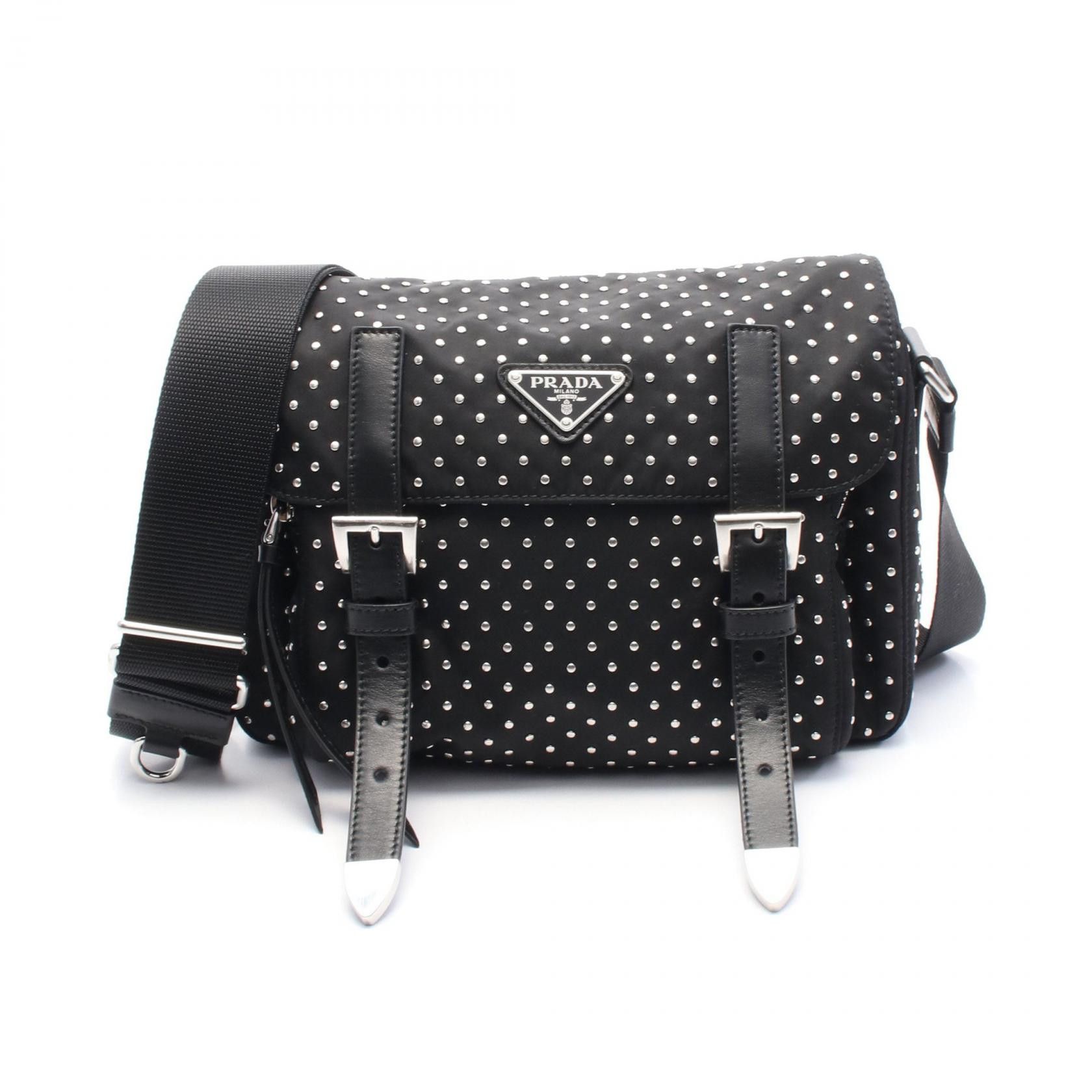 Prada Prada Re-Nylon Nylon Leather Shoulder Bag Leather Shoulder Bag 1Bd3822Hgvf0002 in Black, Women's